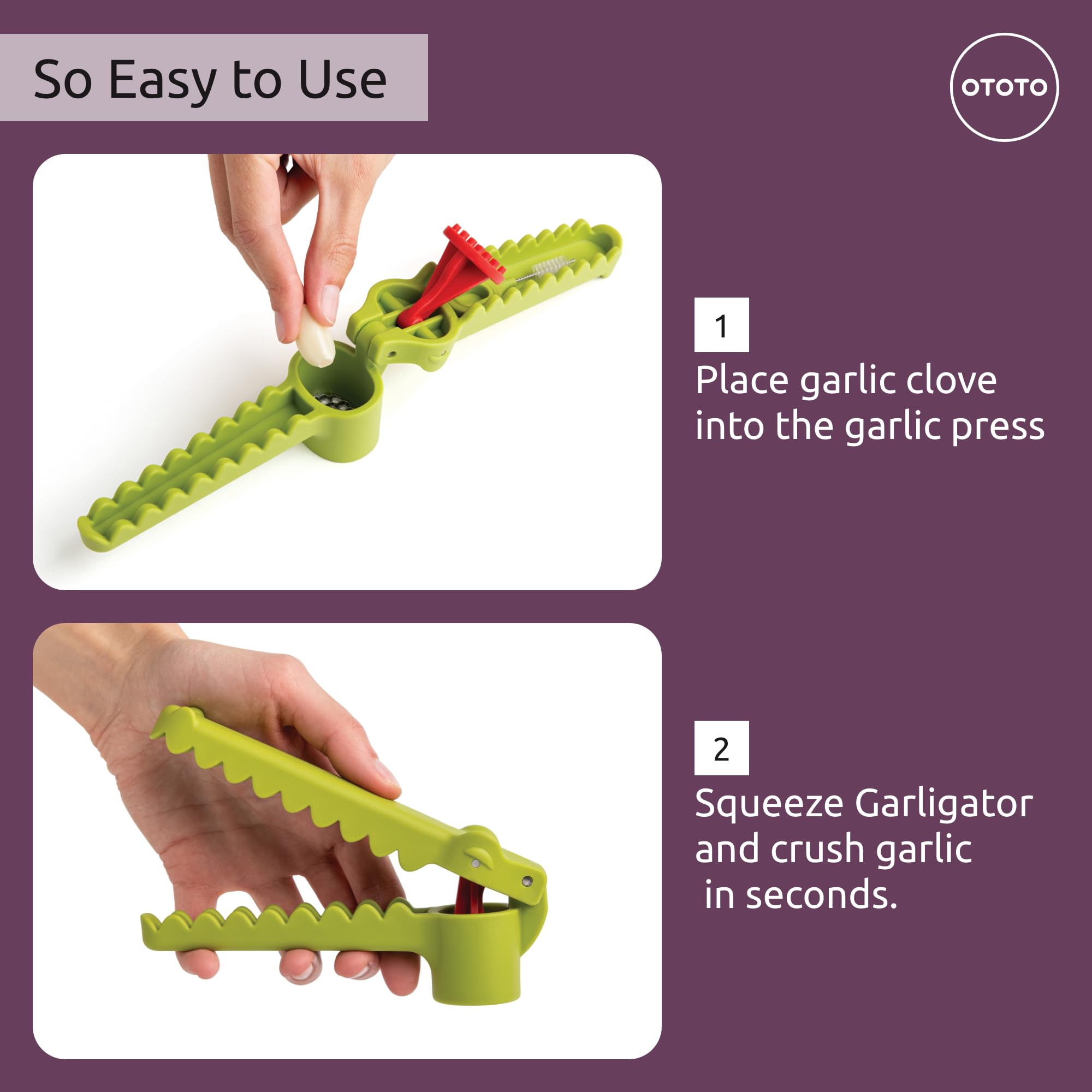 OTOTO Gracula Garlic Crusher, Garlic Mincer, Also for Ginger, Nuts, Chili, Herbs - Twist Top Mincer & Easy Squeeze Manual Press Peeler, Goth Gifts