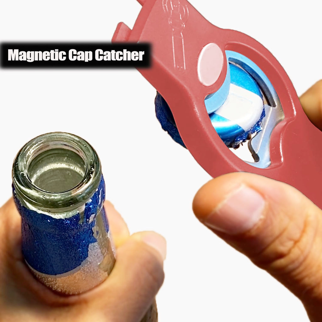 3-in-1 Magnetic Bottle and Can Opener for Refrigerator, Stainless Steel Manual Can Punch Opener for Liquid with Cap Catcher, Stick to Fridge for Easy Storage, Can Tapper Church Key with Magnet (Black)