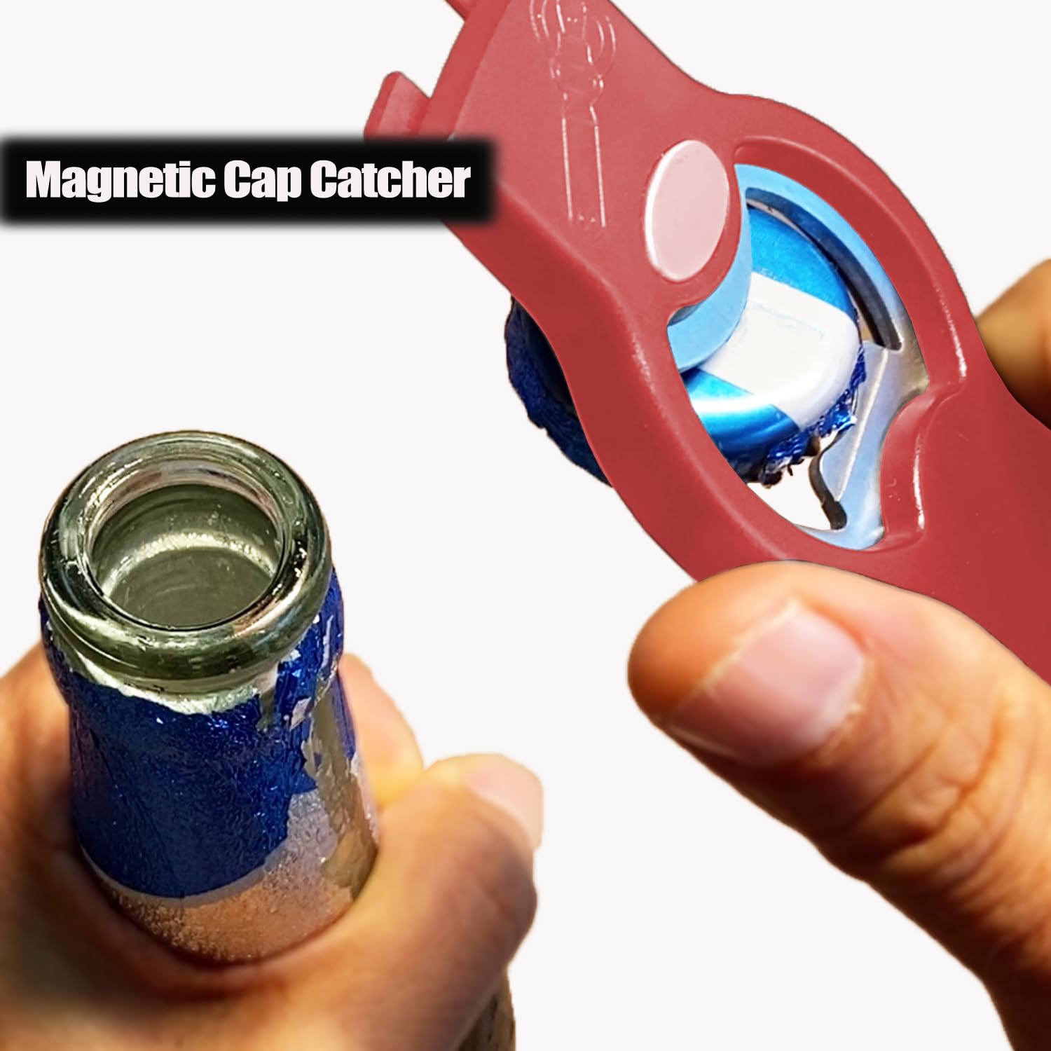3-in-1 Magnetic Bottle and Can Opener for Refrigerator, Stainless Steel Manual Can Punch Opener for Liquid with Cap Catcher, Stick to Fridge for Easy Storage, Can Tapper Church Key with Magnet (Black)