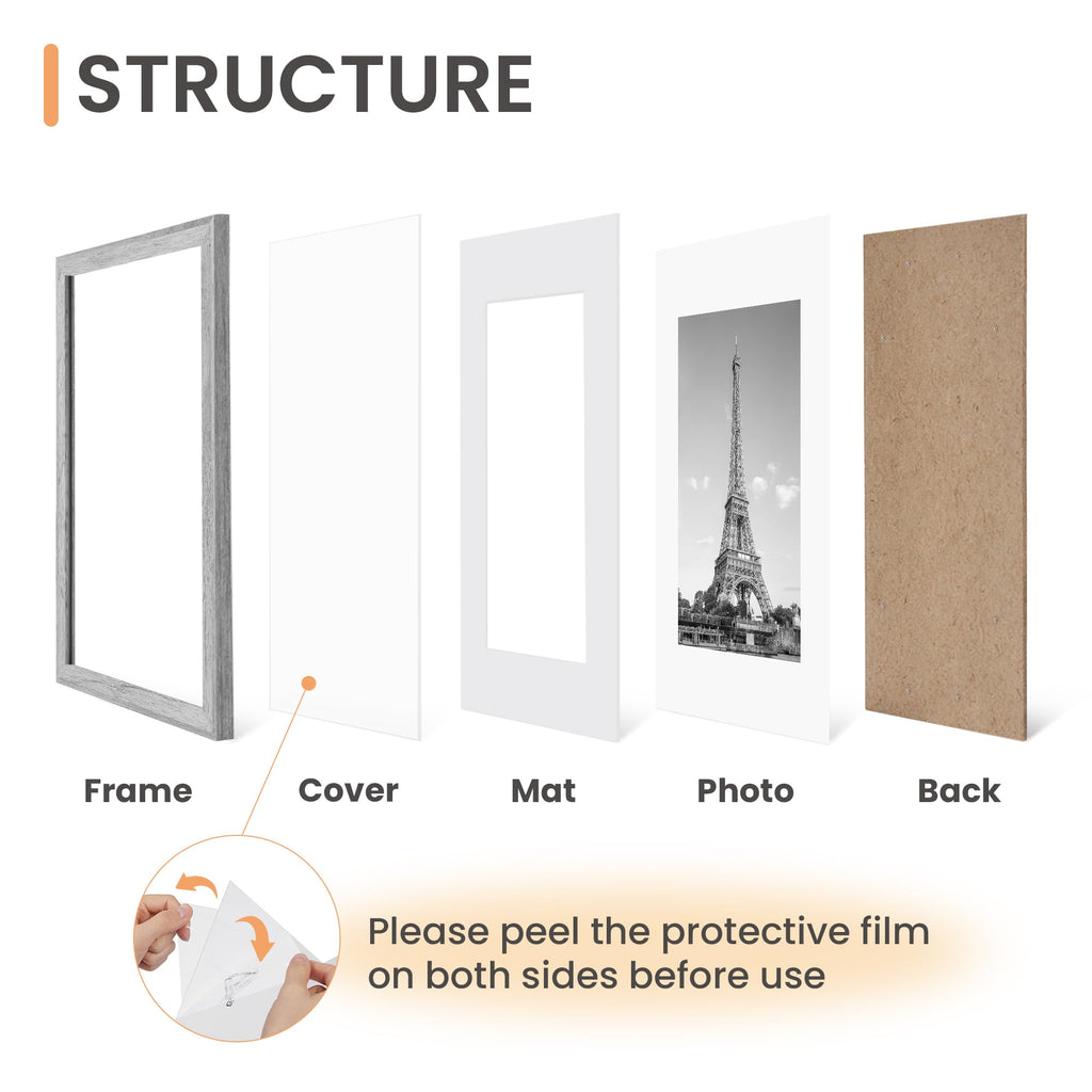 upsimples 8x10 Picture Frame Set of 5, Display Pictures 5x7 with Mat or 8 x 10 Without, Wall Gallery Photo Frames, Black