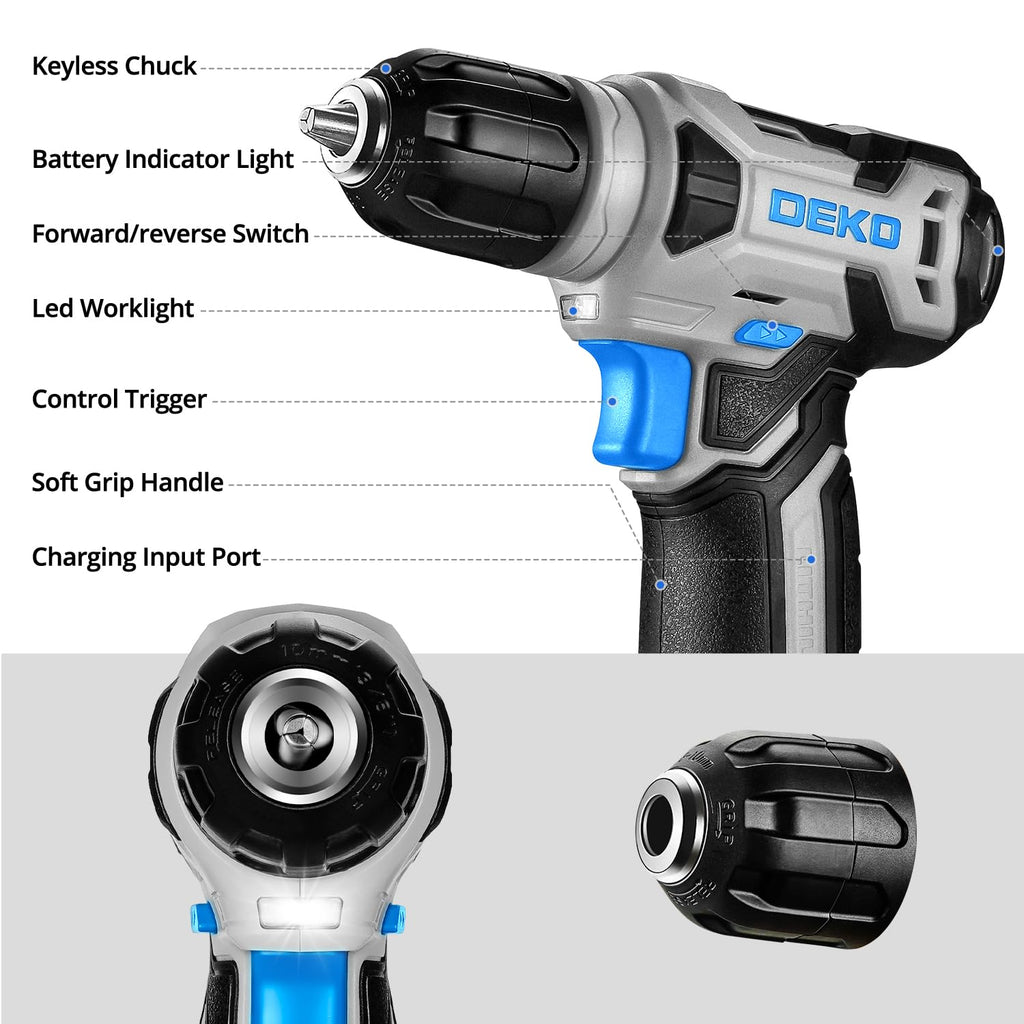 DEKOPRO Tool Set：Tool Kit with 8V Cordless Drill,Tool Box with Drill,Hand Drill Set for Men & Women,Home Tool Kits for House Repair,Handyman,DIY 126 Piece