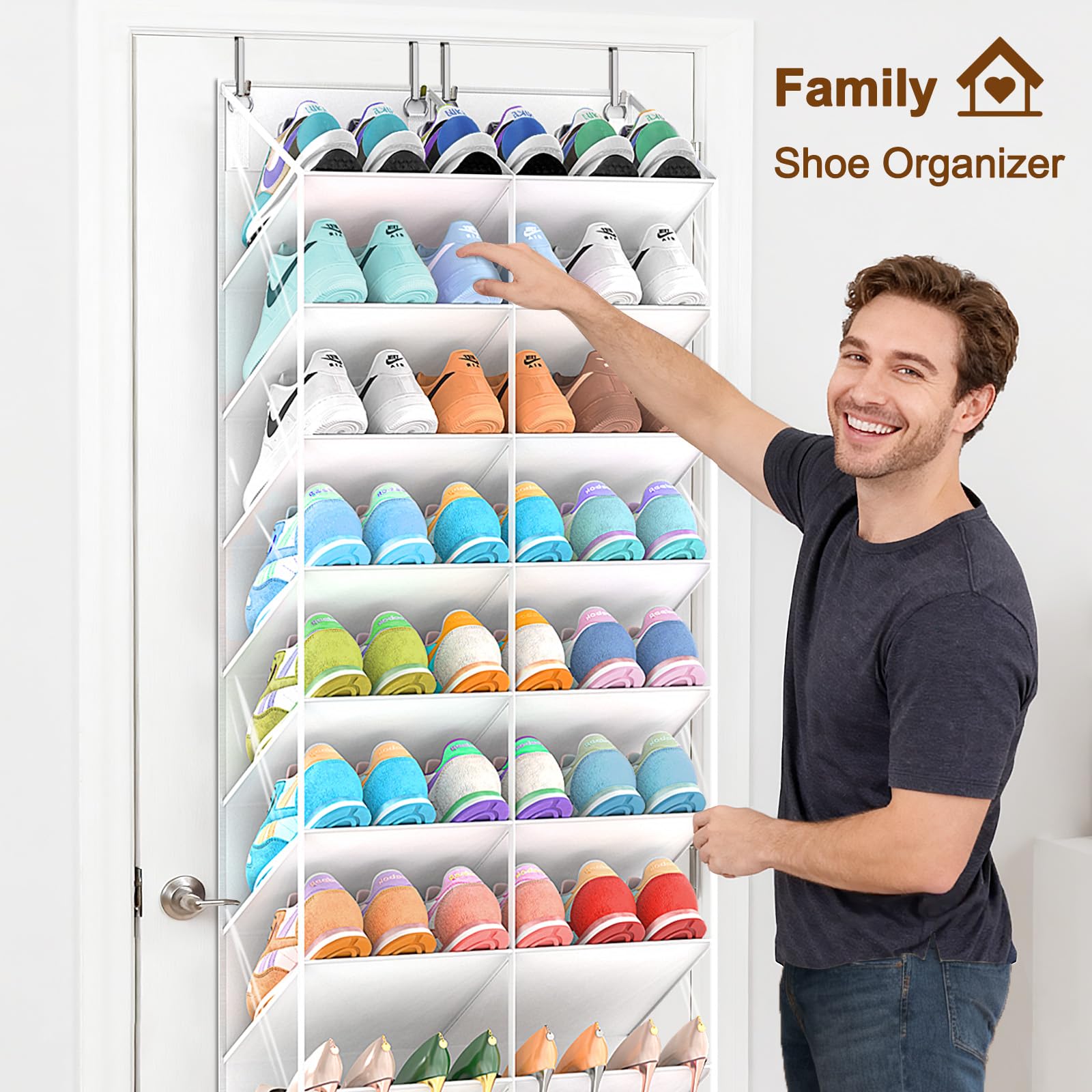 UVIAHOMI 20-30 Pairs Over the Door Shoe Organizer, Clear Pockets Hanging Shoe Storage for Closet, 10-Tier Door Shoes Rack, Handing Shoes Holder Fit All the Family's Sneakers, Boots, Heels, Black