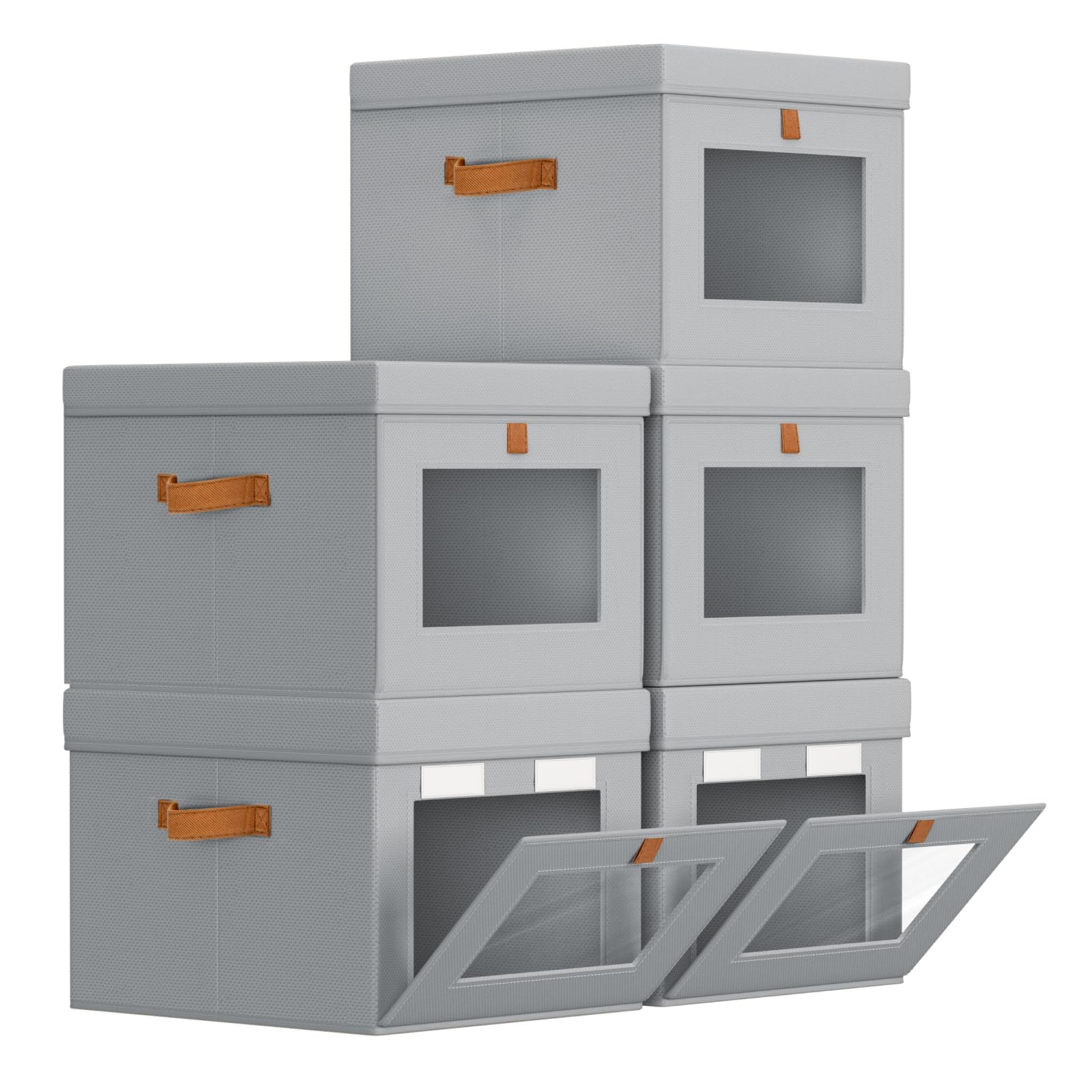 Homsorout Large Storage Bins with Lids - Front Opening Fabric Storage Bins, Flap Closet Organizer with Handles, Collapsible Boxes with Lid, Decorative Basket for Home, Dorm, 2 Pack, Beige