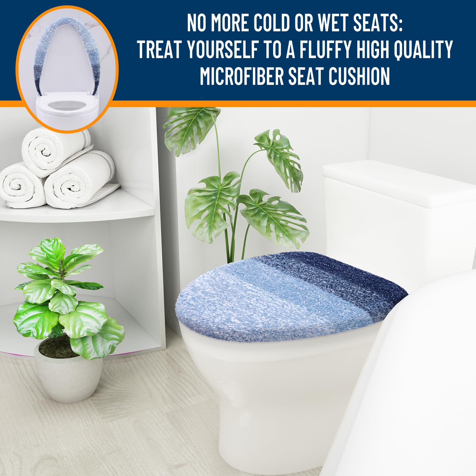 OLANLY Soft Microfiber Bathroom Toilet Lid Cover, Machine Washable Seat Covers, 17.5x15, Stays in Place Rubber Backing, Fits Most Round, Elongated and Oblong Lids, Accessories Decor, Gray