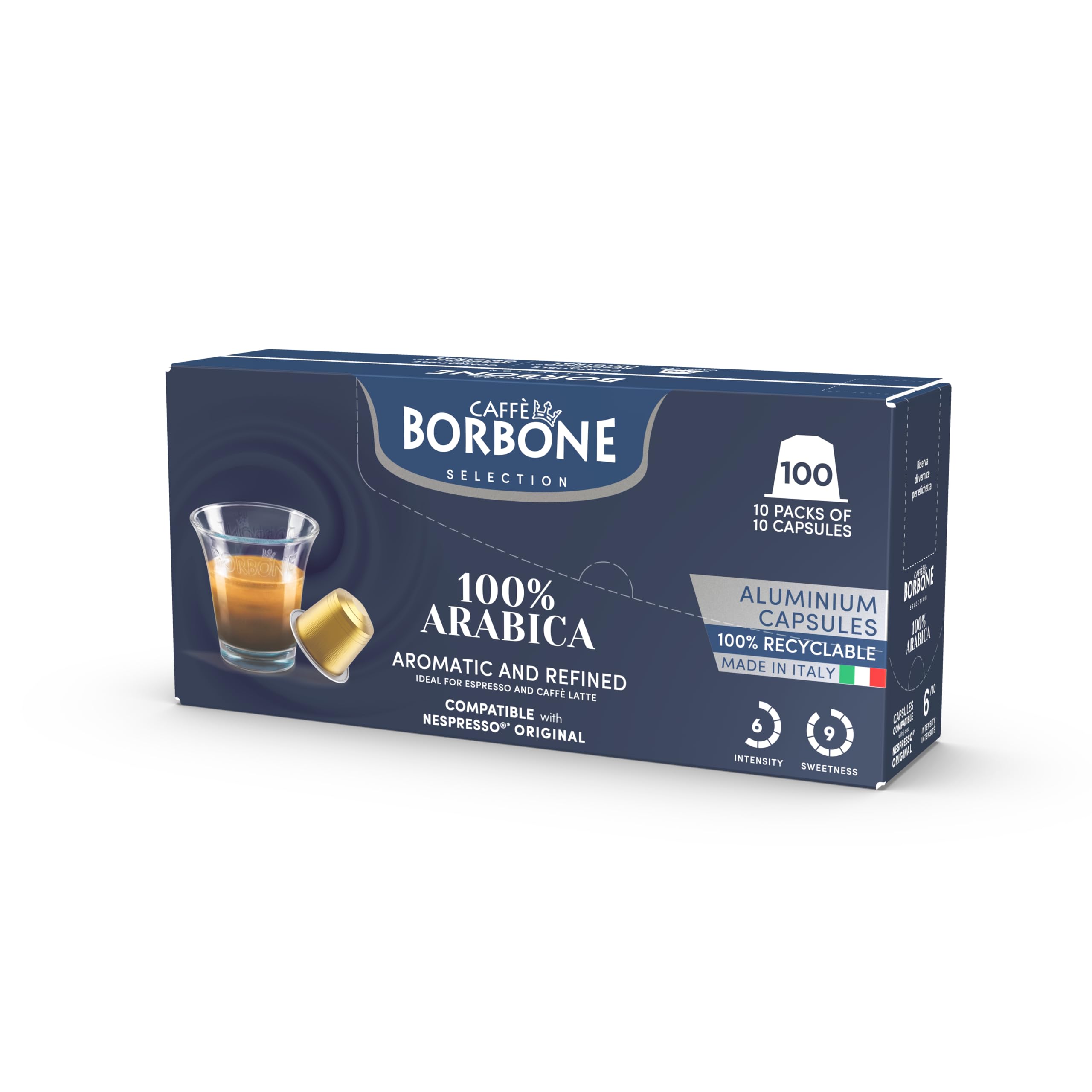 Caffè Borbone Espresso Intenso Aluminum Capsules Compatible with Nespresso Original Machines, Dark Roast, 100 Count