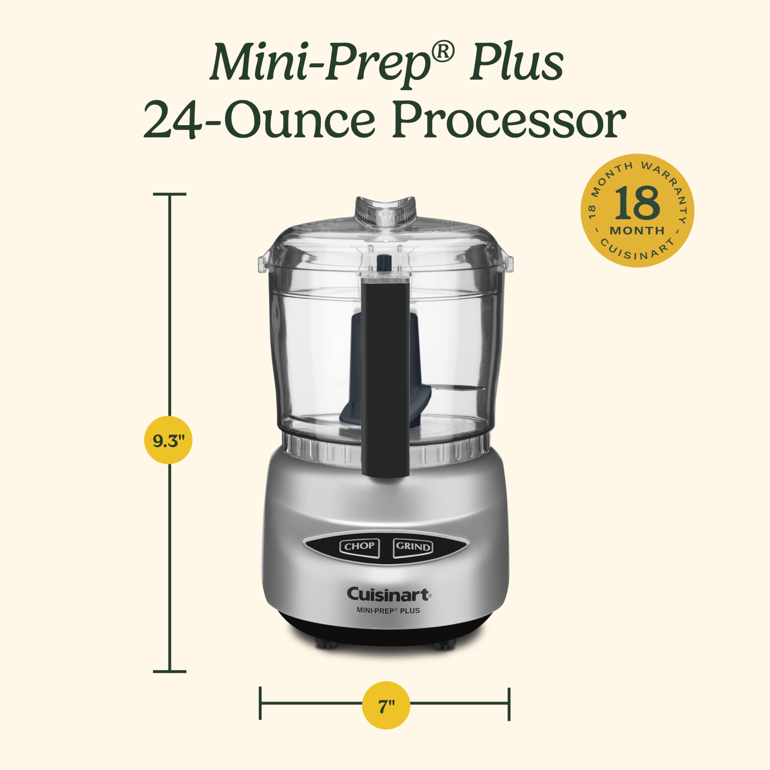 Cuisinart Mini-Prep Plus Food Processor, 24-Ounce Mini Food Processor to Chop Herbs, Vegetables, and Hard Cheese, 24-Ounce Work Bowl, Reversible Stainless Steel Blade, DLC-2ABC, Brushed Chrome