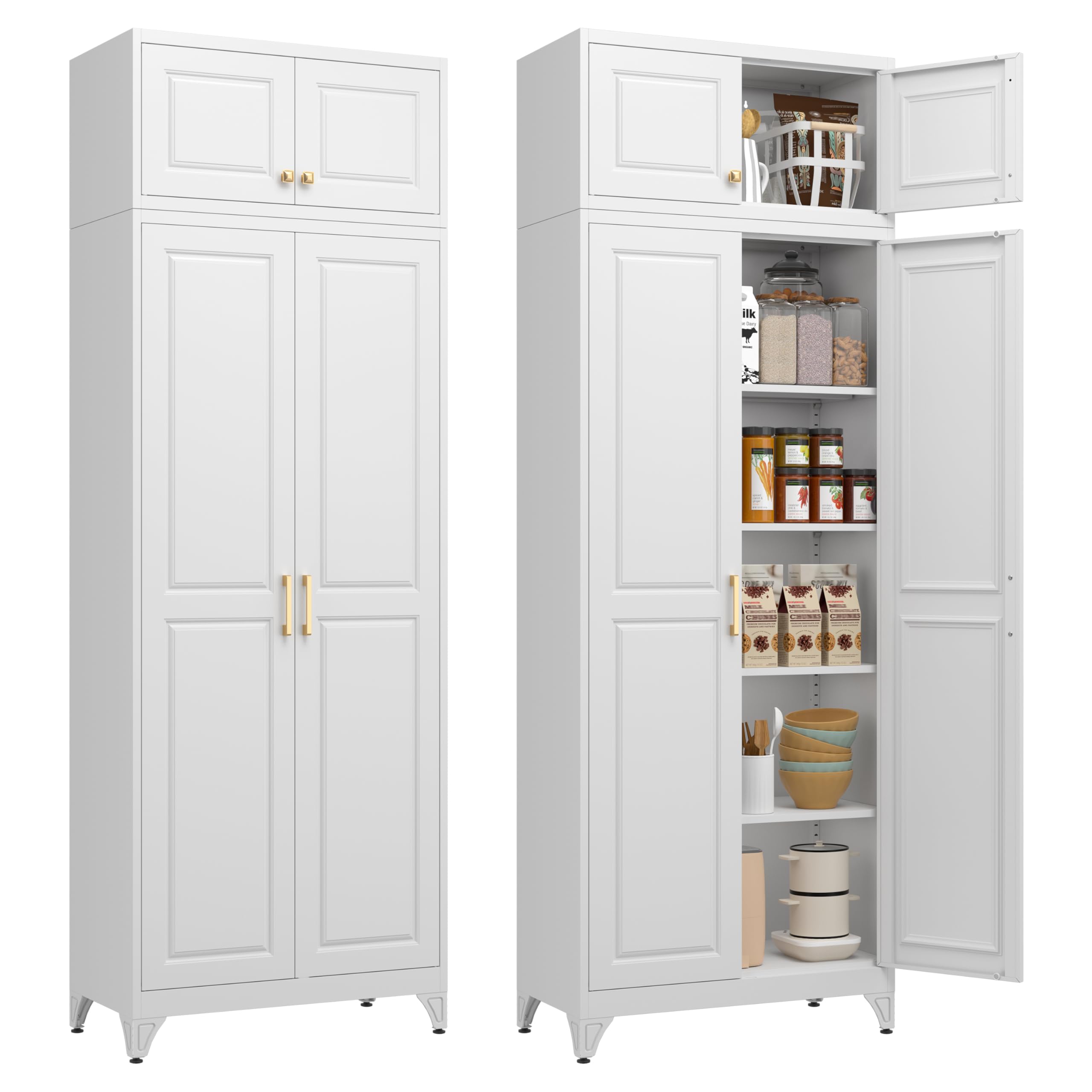 Polup White Kitchen Pantry Cabinet, 71 Inch Tall Metal Storage Cabinet with Doors and Shelves, Pantry Cabinets for Kitchen Storage, Freestanding Cupboard for Living, Dining Room, Assemble Required