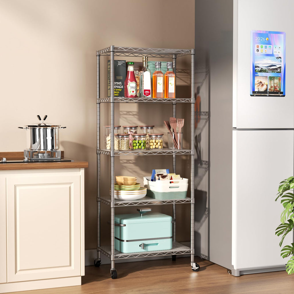 SINGAYE 3 Small Shelves Storage Shelf Wire Shelving Unit Metal Shelf Adjustable Organizers Storage Shelving with Wheels for Bathroom Laundry Room Kitchen Pantry11.5”D x 17.5”W x 30.5”H White