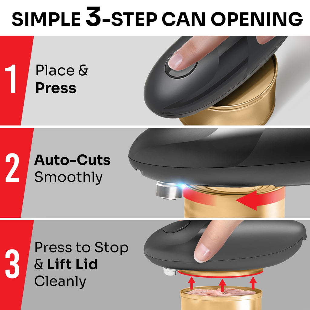 MUELLER HOME SmoothEdge Auto Electric Can Opener – Battery‑Operated One‑Touch w Magnet Lid Lifter – Portable Hands‑Free Automatic Can Openers for Seniors & Arthritis, Smooth‑Edge Cut Technology, Black