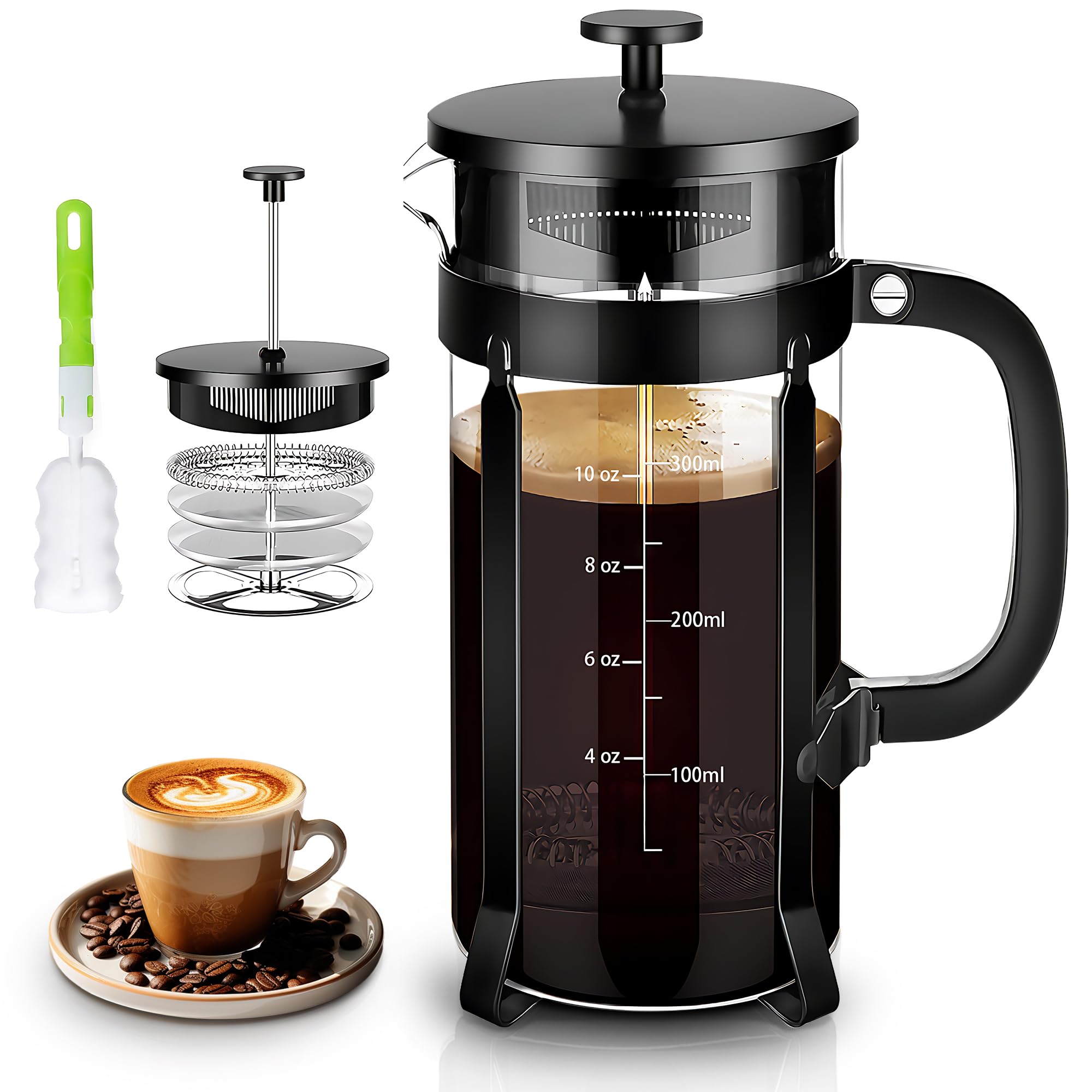 YMMIND French Press Coffee Maker 304 Stainless Steel Coffee Press,with 4 Filters System, Heat Resistant Thickness Borosilicate French Press Glass, BPA-Free Brewed Tea Pot Coffee Plunger(Copper 12oz)