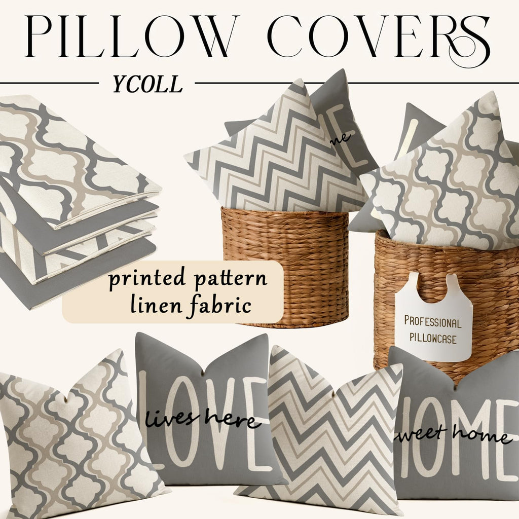 YCOLL Farmhouse Pillow Covers 18x18 Set of 4 Throw Pillow Covers Rustic Linen Decorative Pillows Square Cushion Covers for Couch Sofa Bedroom Home Decor