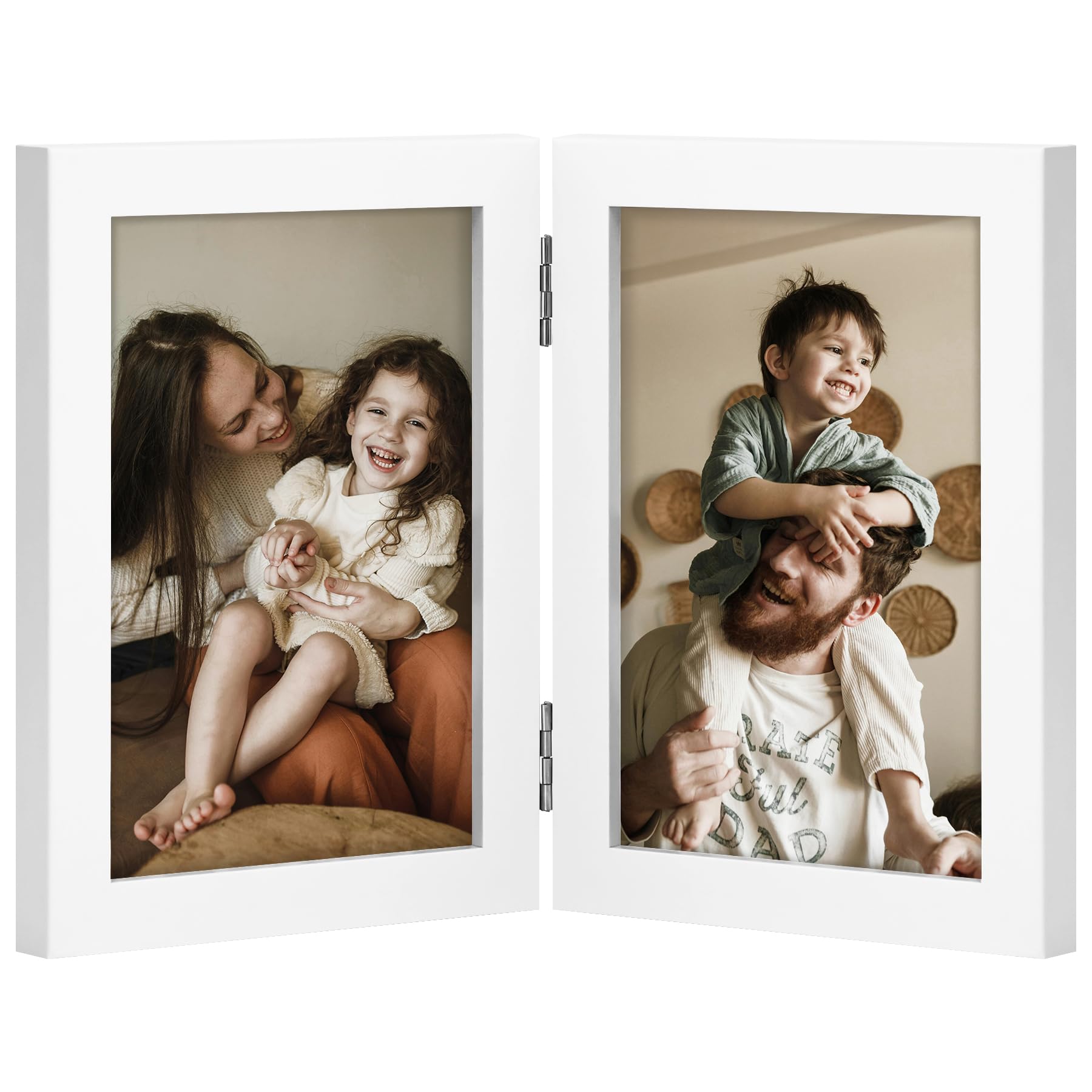 decorUhome Double 4x6 Picture Frame Vertical, Engineered Wood Bifold Photo Frame with Plexiglass for Tabletop Display, 4x6, Black
