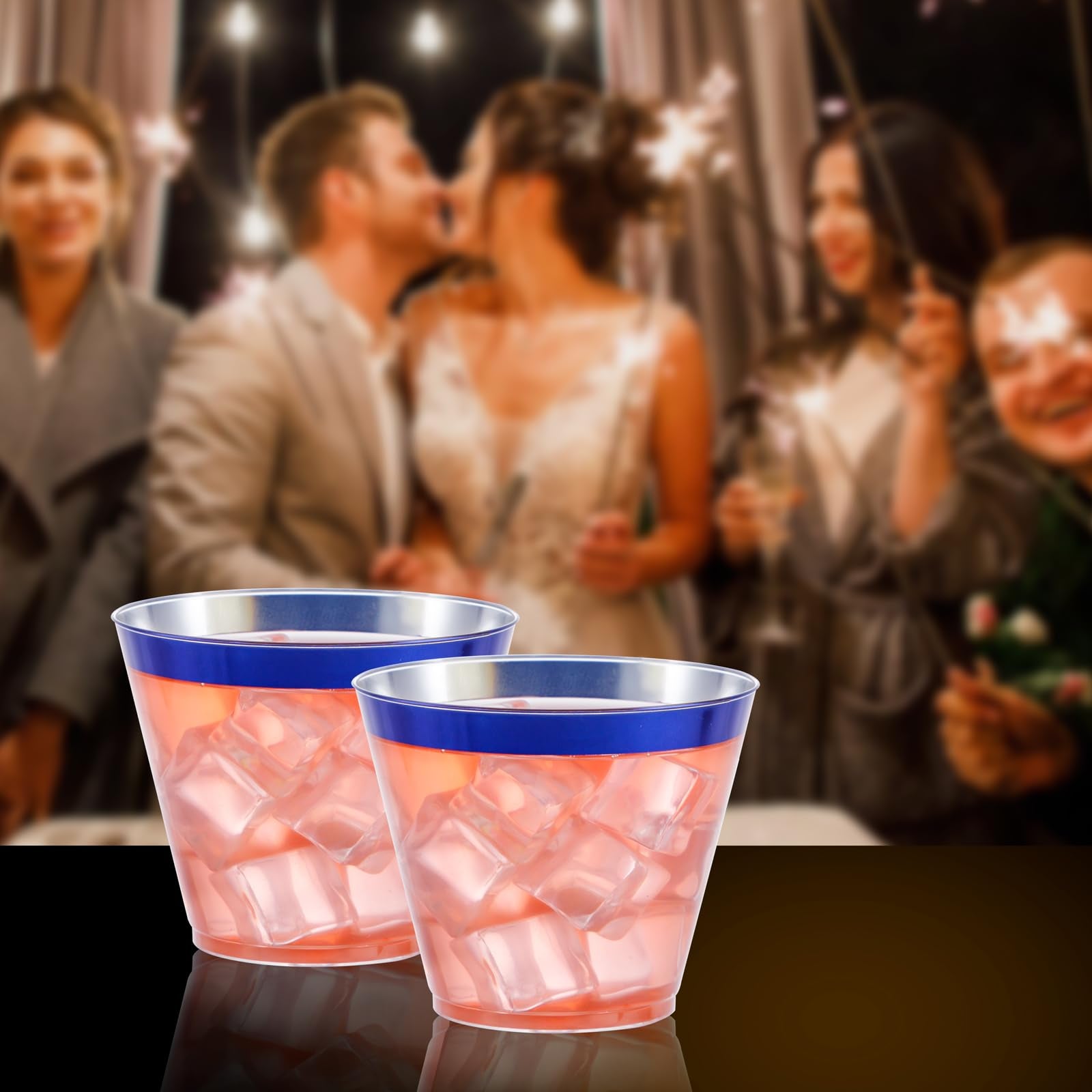 DaYammi 100 Pack 10oz Pink Plastic Cups for Party Premium Glitter Disposable Plastic Cup for Martini and Cocktail, Hard Pink Disposable Cups for Wedding,pink cups for Mother's Day Party