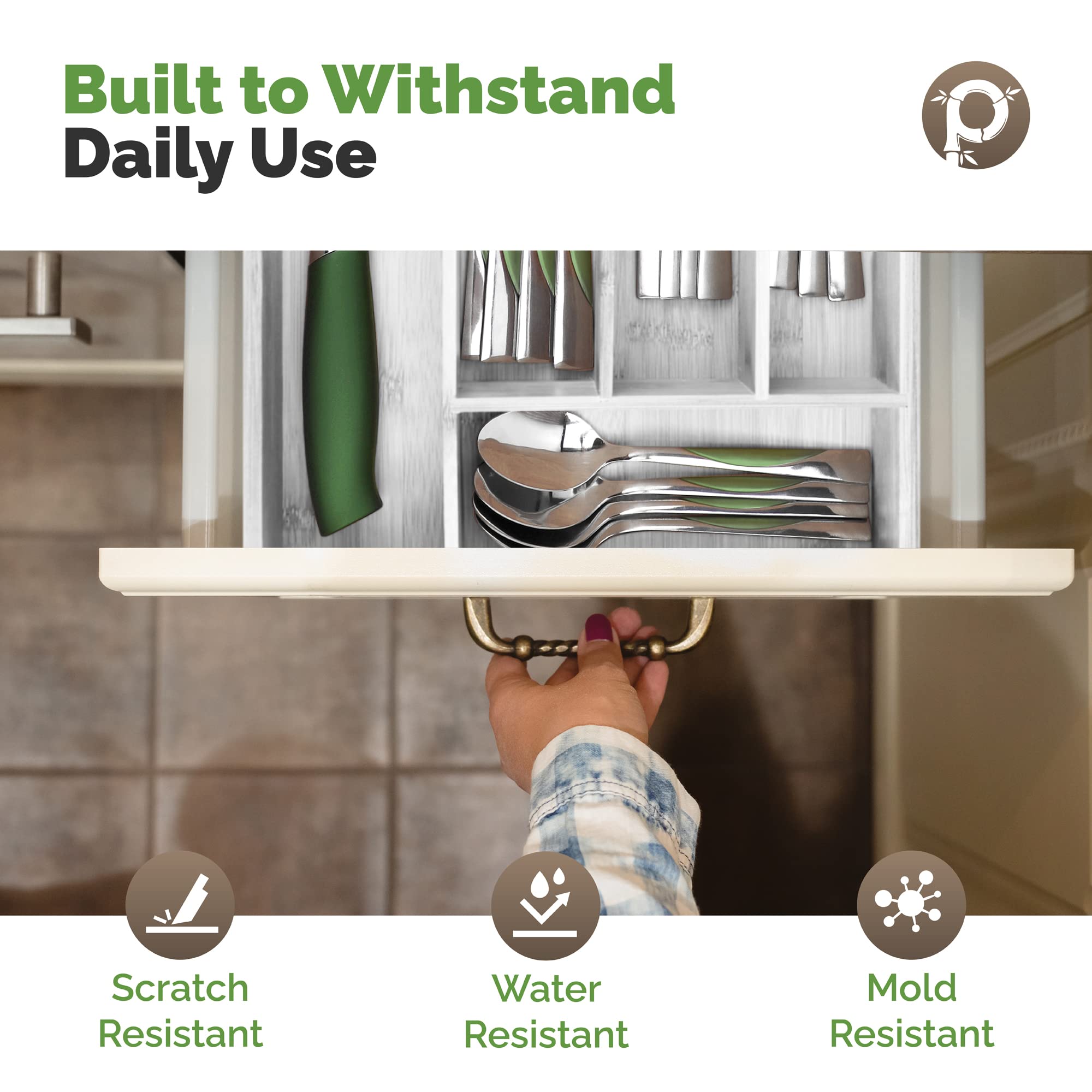 Silverware Organizer - Expandable Kitchen Drawer Organizer - Adjustable Kitchen Drawer Organizer for Utensils, Expandable to 22 Inches Wide, 10 Compartments, Silverware Tray for Drawer