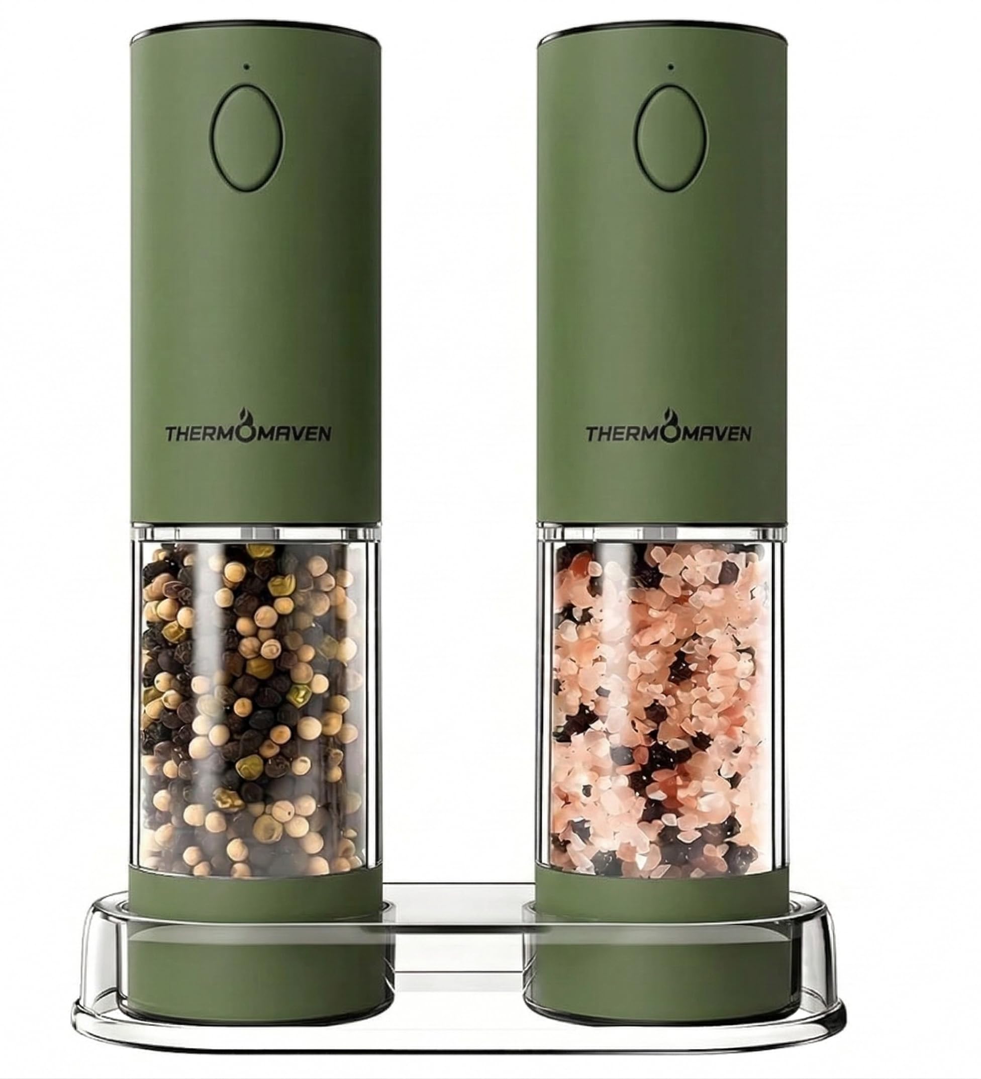 ThermoMaven Upgraded Larger Capacity Electric Salt and Pepper Grinder Set, 110ml Rechargeable Salt and Pepper Shaker with LED Light, Stainless Steel Automatic Pepper Mill with 6 Adjustable Coarseness