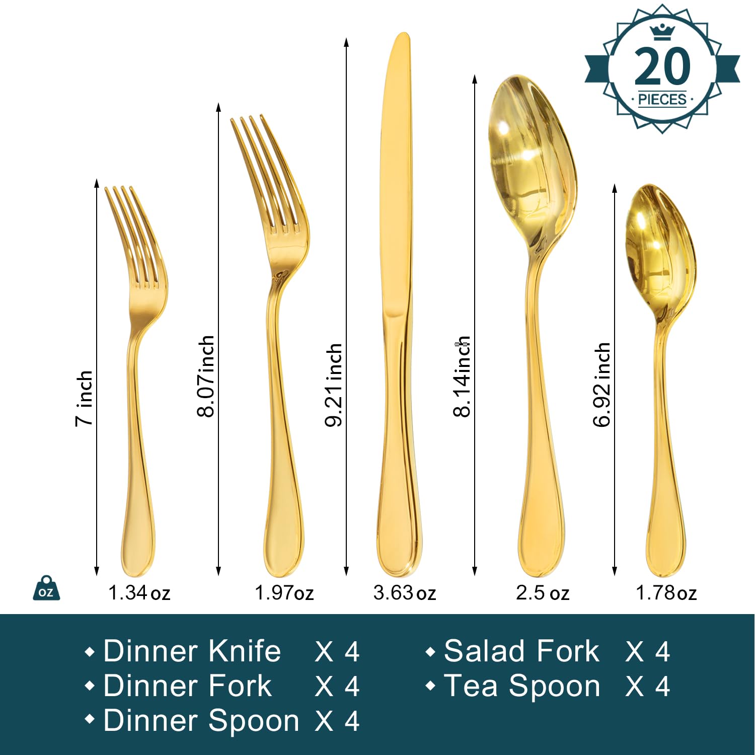 KINGSTONE 20 Piece Teardrop Silverware Set for 4, 18/10 Stainless Steel Flatware Set, Modern Design Cutlery Set for Home/Hotel/Wedding,Mirror Polished and Dishwasher Safe