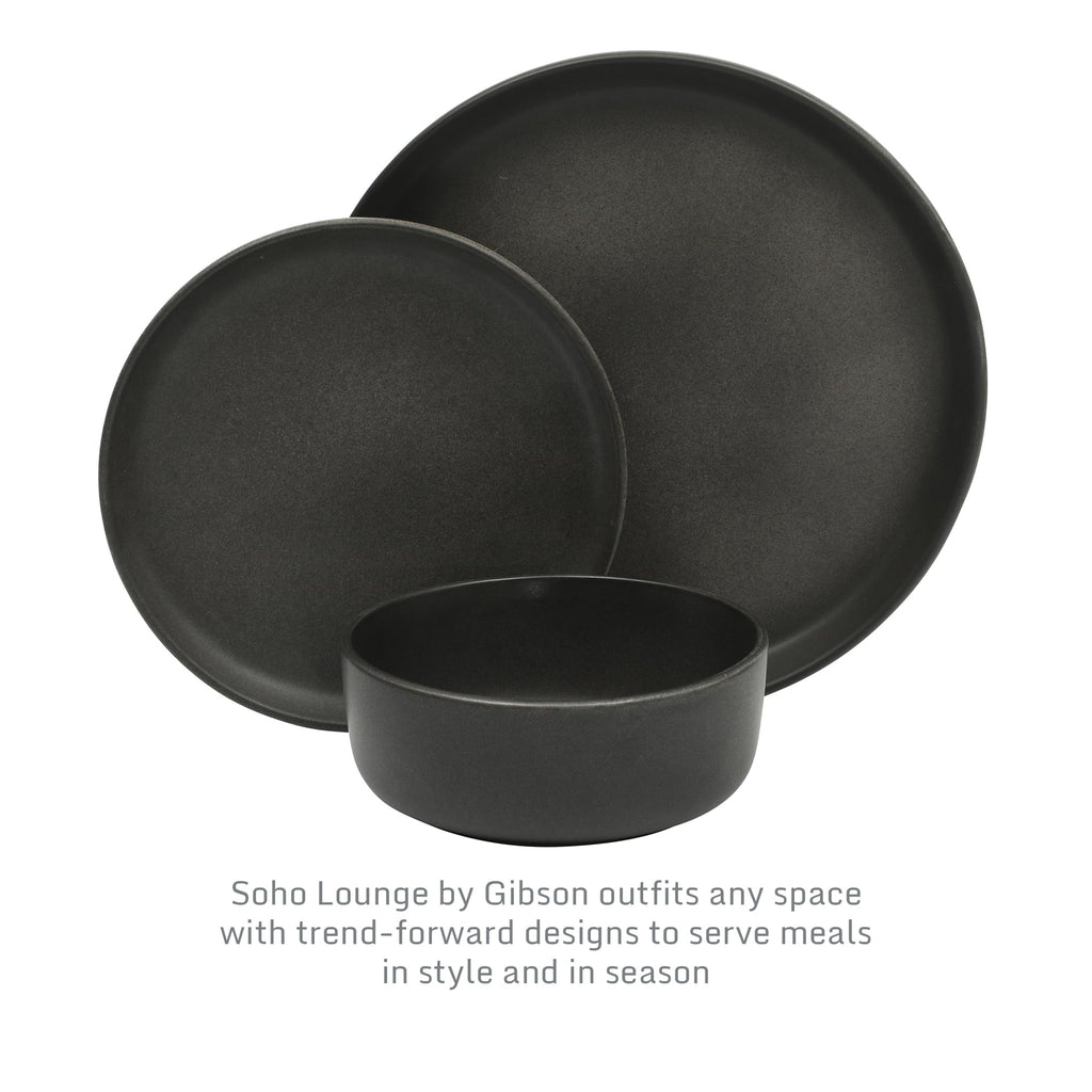 Gibson Elite Soho Lounge Round Reactive Glaze Stoneware Dinnerware Set, Service for 4 (16pc), Blue, Soho Round.