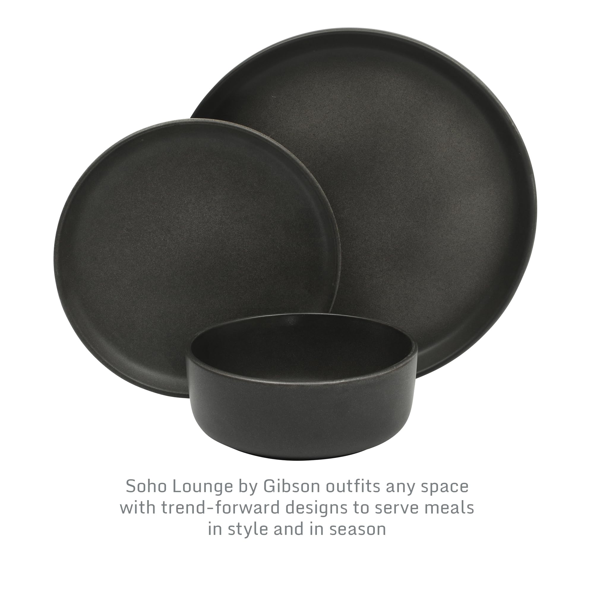 Gibson Elite Soho Lounge Round Reactive Glaze Stoneware Dinnerware Set, Service for 4 (16pc), Blue, Soho Round.