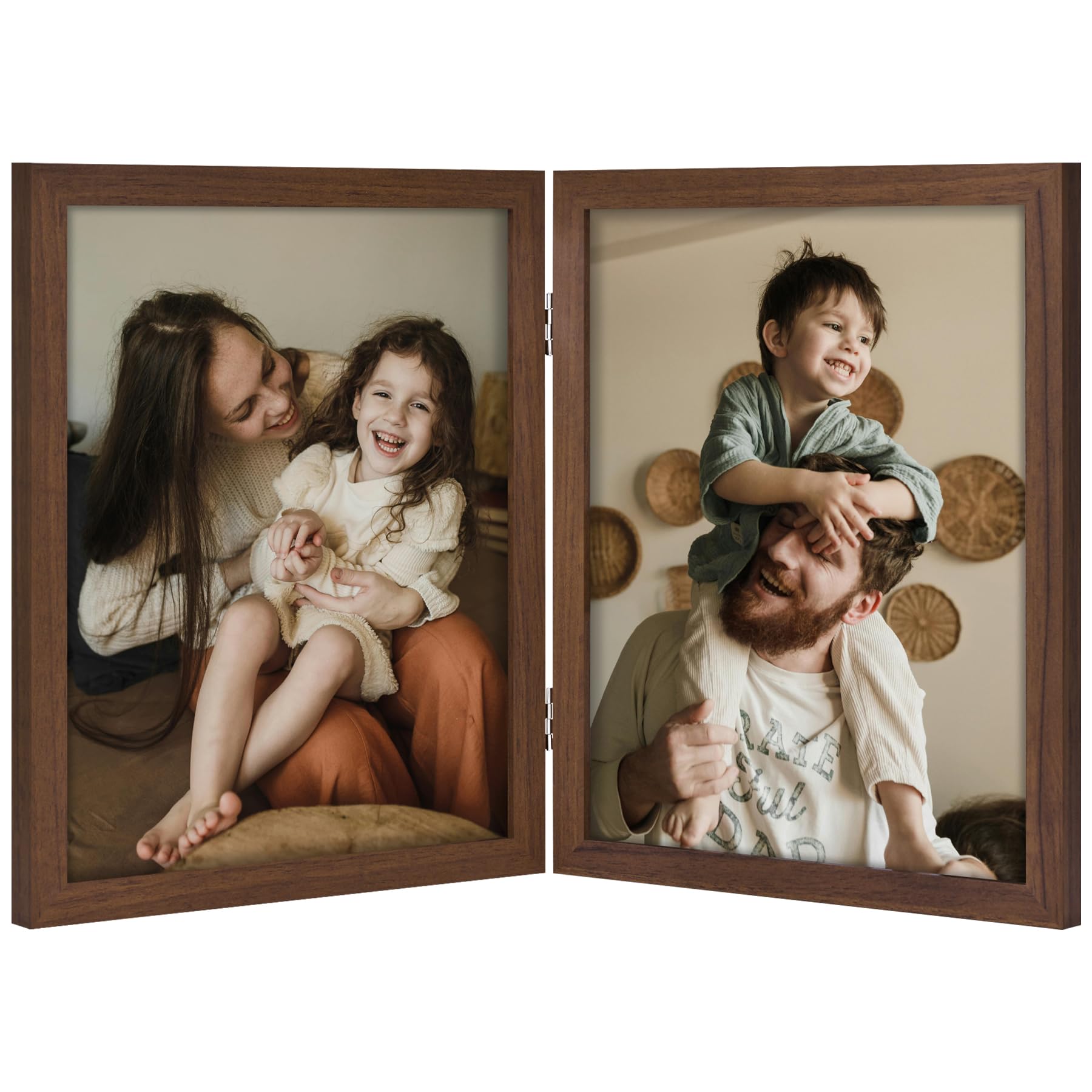 decorUhome Double 4x6 Picture Frame Vertical, Engineered Wood Bifold Photo Frame with Plexiglass for Tabletop Display, 4x6, Black