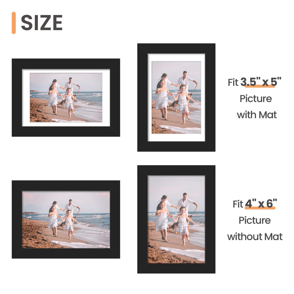 upsimples 5x7 Picture Frame Set of 10, Display Pictures 4x6 with Mat or 5x7 Without, Multi Photo Frames Collage for Wall or Tabletop Display, Black