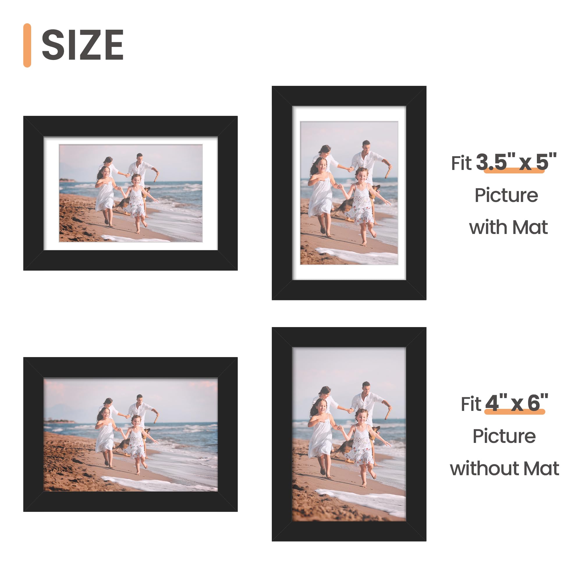 upsimples 5x7 Picture Frame Set of 10, Display Pictures 4x6 with Mat or 5x7 Without, Multi Photo Frames Collage for Wall or Tabletop Display, Black