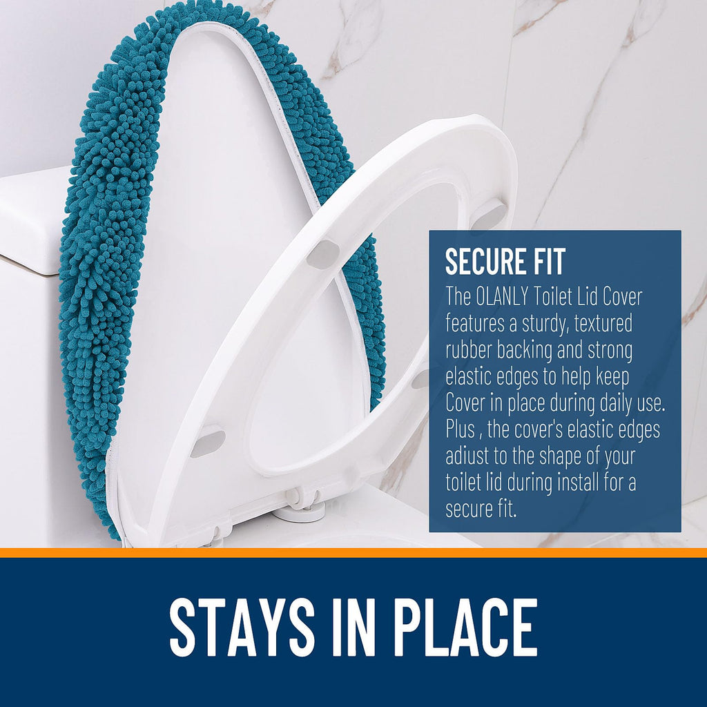 OLANLY Soft Chenille Bathroom Toilet Lid Cover, Machine Washable Seat Covers, 17.5x15, Stays in Place Rubber Backing, Fits Most Round, Elongated and Oblong Lids, Accessories Decor, Gray