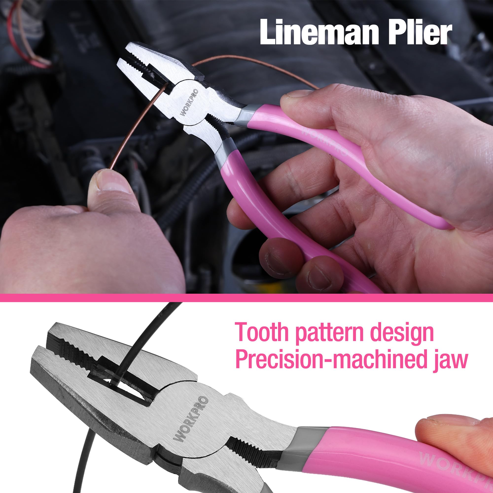 7-piece WORKPRO Pliers Set with Groove Joint, Long Nose, Slip Joint, Linesman, and Diagonal Pliers for DIY & Home Use