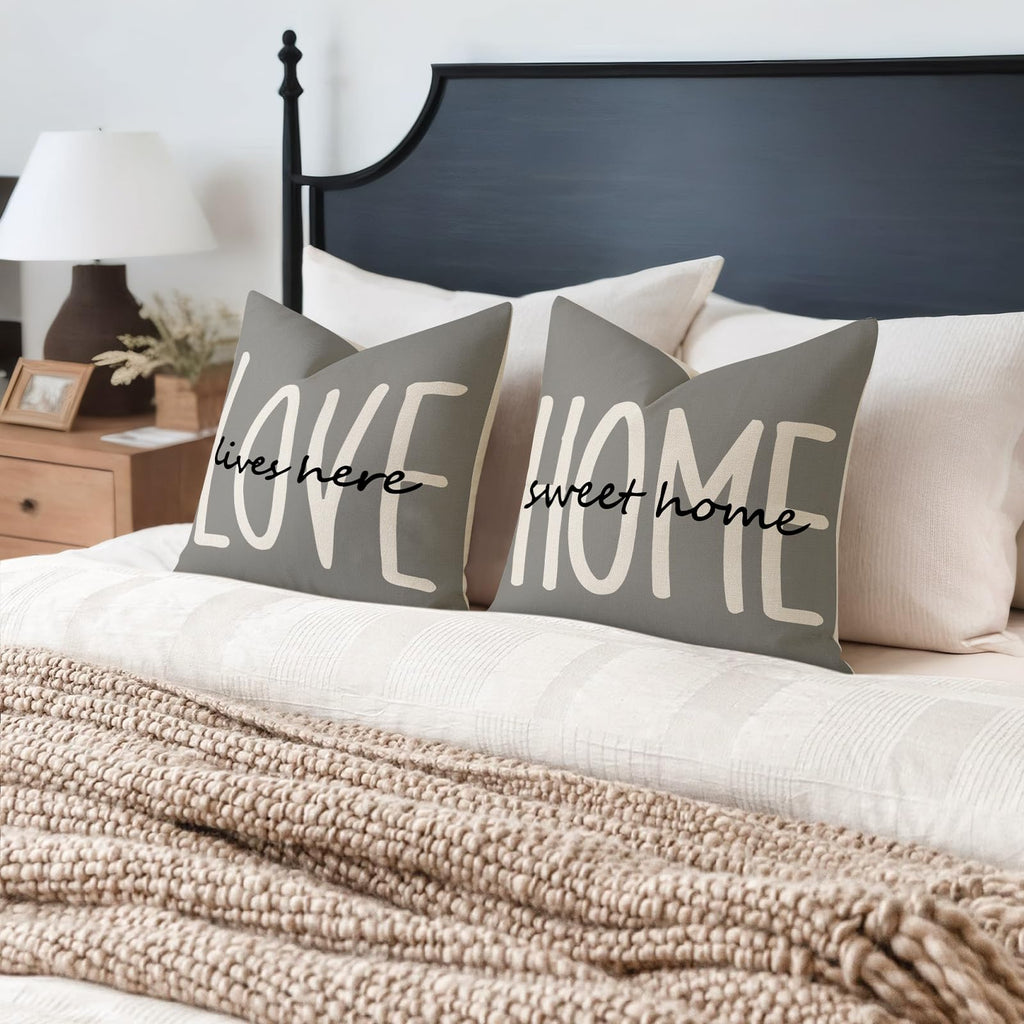 YCOLL Farmhouse Pillow Covers 18x18 Set of 4 Throw Pillow Covers Rustic Linen Decorative Pillows Square Cushion Covers for Couch Sofa Bedroom Home Decor