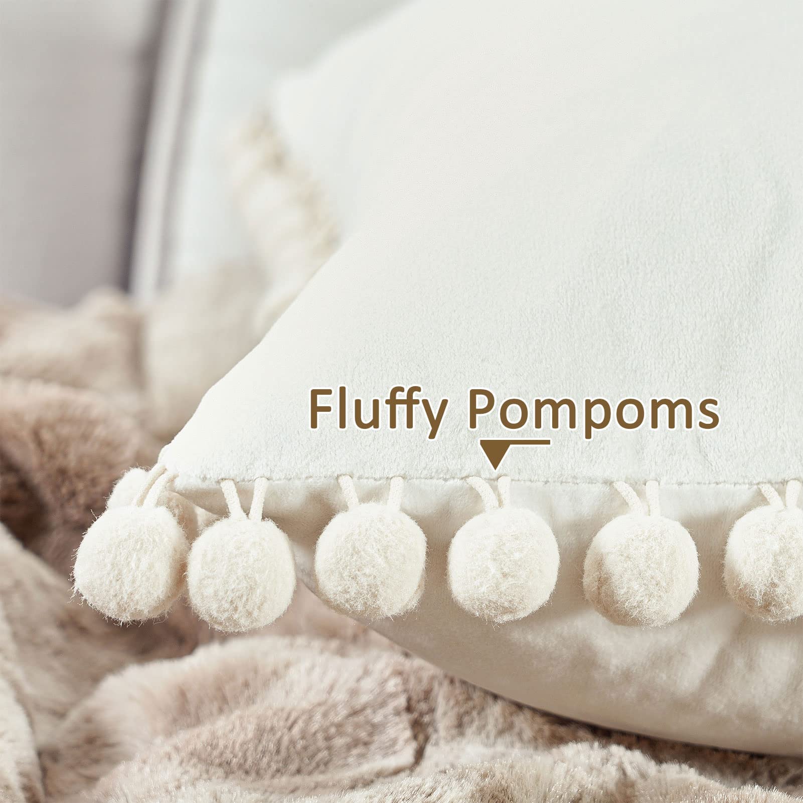 Top Finel Blush Pink Throw Pillow Covers 18x18 Inches for Couch Aesthetic Decorative Sofa Pillow Covers Set of 2 Soft Velvet Cushion Cover Pillow Cases with Pom-poms for Bedroom Livingroom Office Car