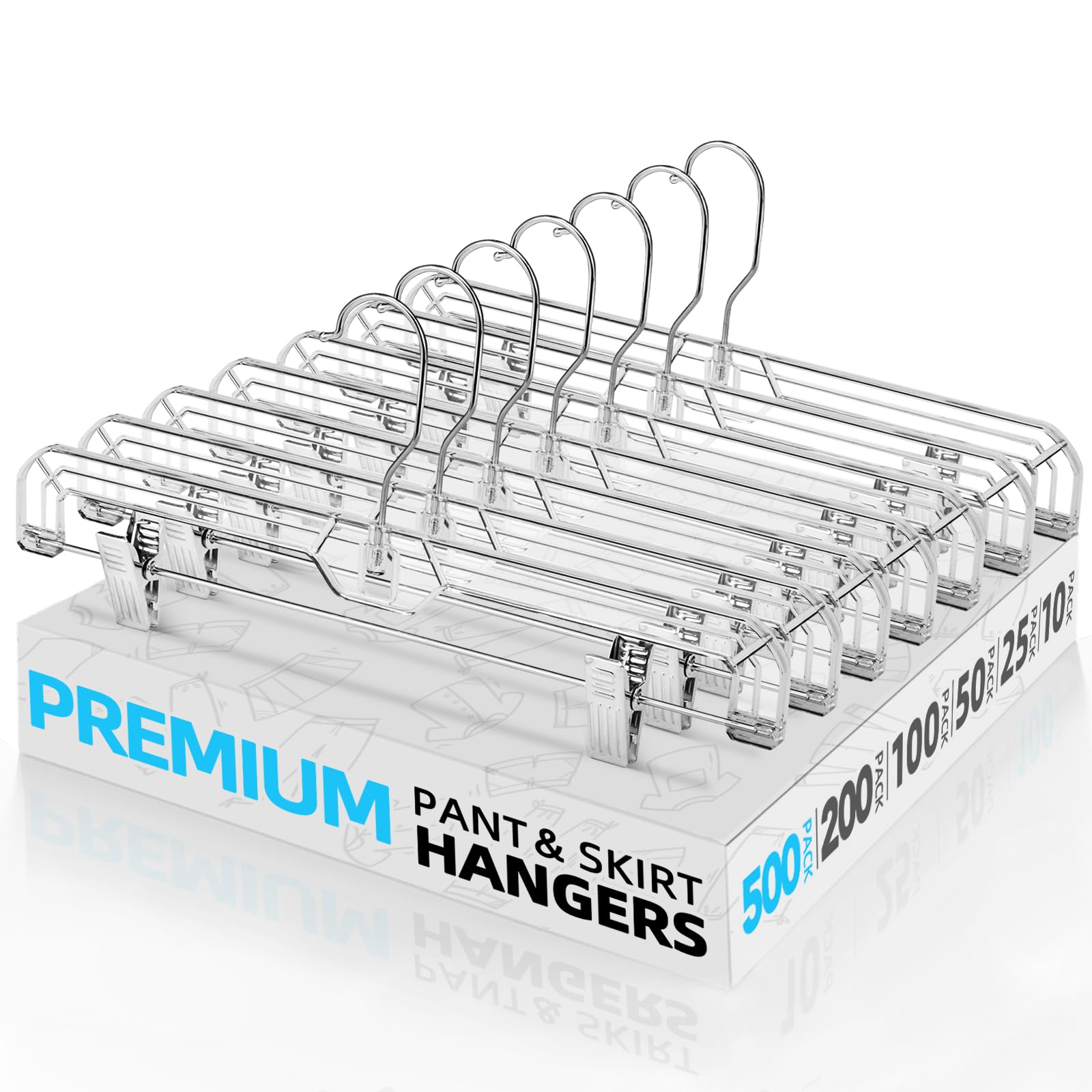 HOUSE DAY 50 Pack 14 inch Clear Plastic Pants Hangers with Clips, Skirt Hangers, Clip Hangers for Pants, Trouser Bulk Plastic Pant Hangers
