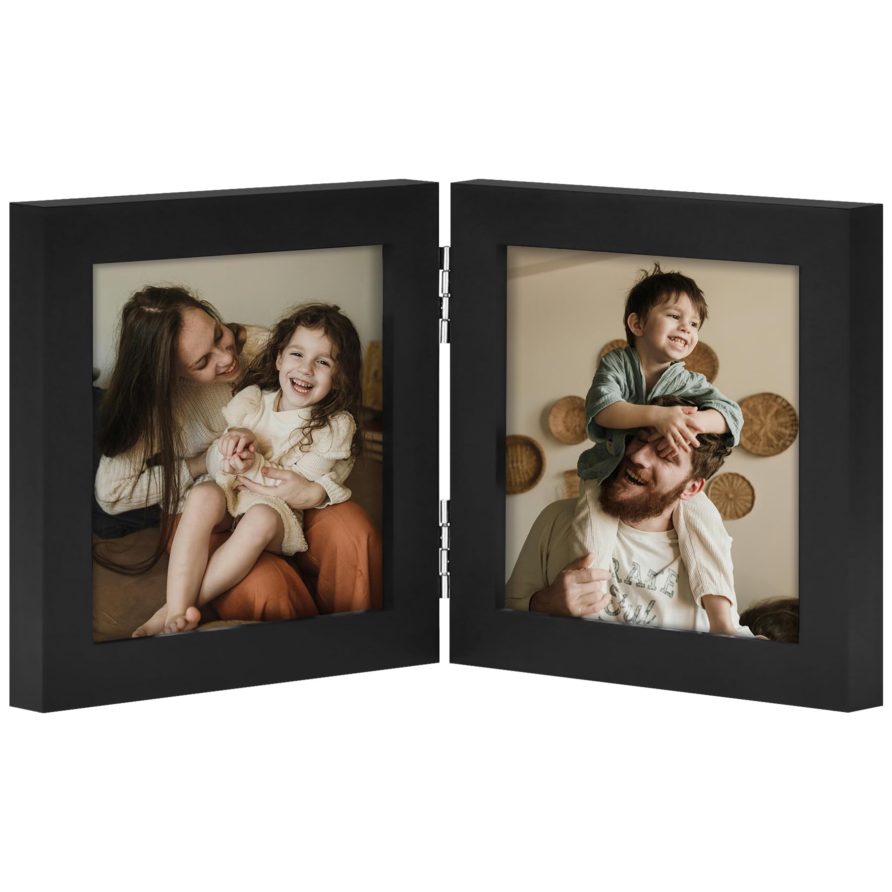decorUhome Double 4x6 Picture Frame Vertical, Engineered Wood Bifold Photo Frame with Plexiglass for Tabletop Display, 4x6, Black