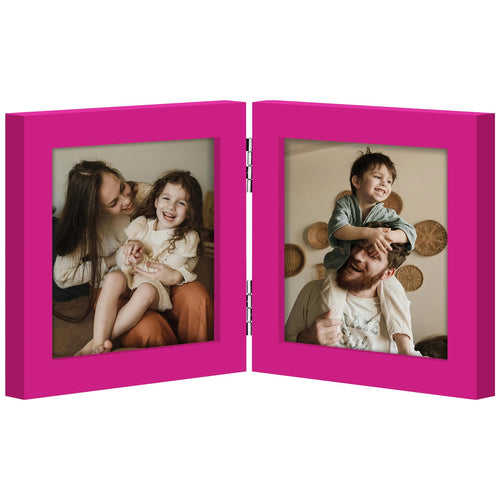 decorUhome Double 4x6 Picture Frame Vertical, Engineered Wood Bifold Photo Frame with Plexiglass for Tabletop Display, 4x6, Black