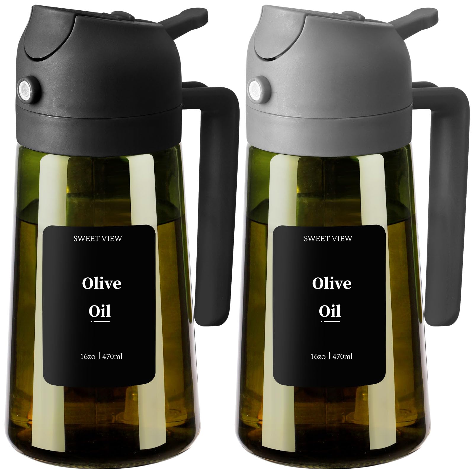 SWEET VIEW Olive Oil Dispenser and Oil Sprayer – 16oz/470ml Glass Light-Proof Oil Pourer for Kitchen, Air Fryer, Cooking, Salad, and BBQ