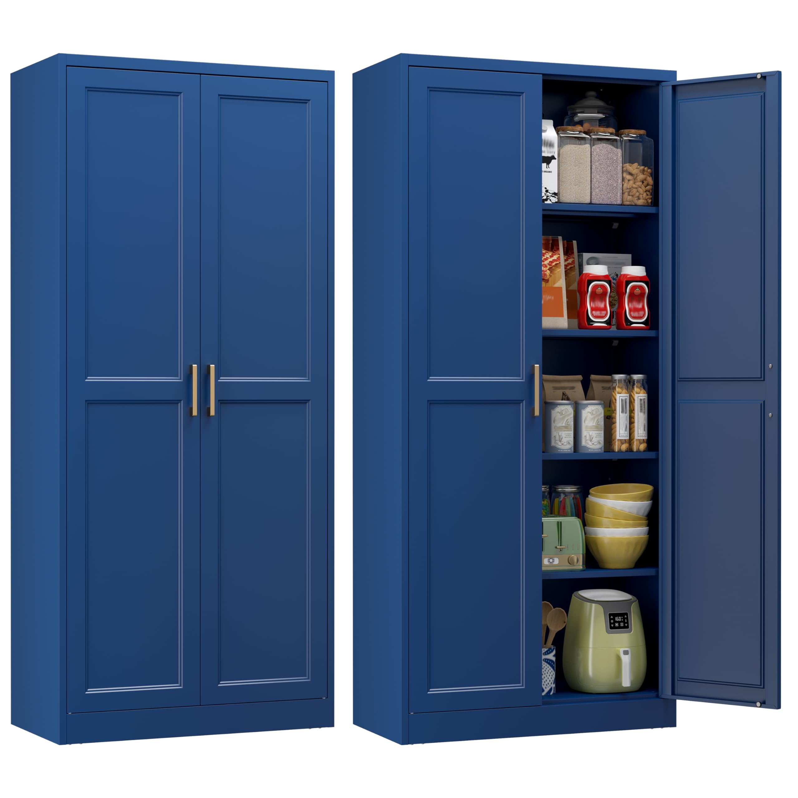 Polup White Kitchen Pantry Cabinet, 71 Inch Tall Metal Storage Cabinet with Doors and Shelves, Pantry Cabinets for Kitchen Storage, Freestanding Cupboard for Living, Dining Room, Assemble Required