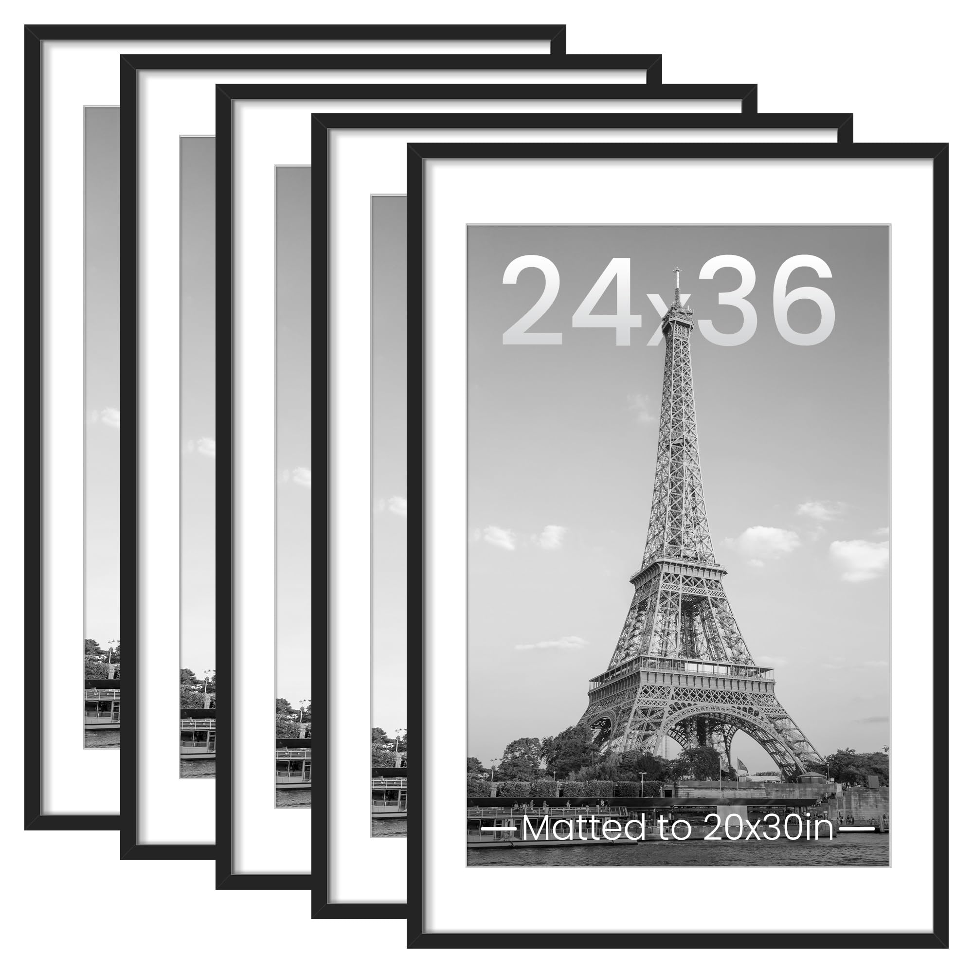 upsimples 8x10 Picture Frame Set of 5, Display Pictures 5x7 with Mat or 8 x 10 Without, Wall Gallery Photo Frames, Black