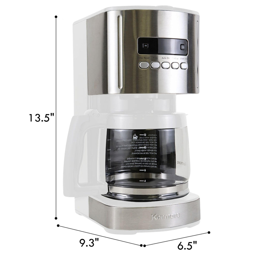 Kenmore Drip Coffee Maker - Programmable Cafe Machine With Glass Pot, Regular & Bold Brew, Auto Shut Off Large Water Reservoir, Reusable Filter, Kitchen Appliances For Cafeteria Barista, 12 Cup Black