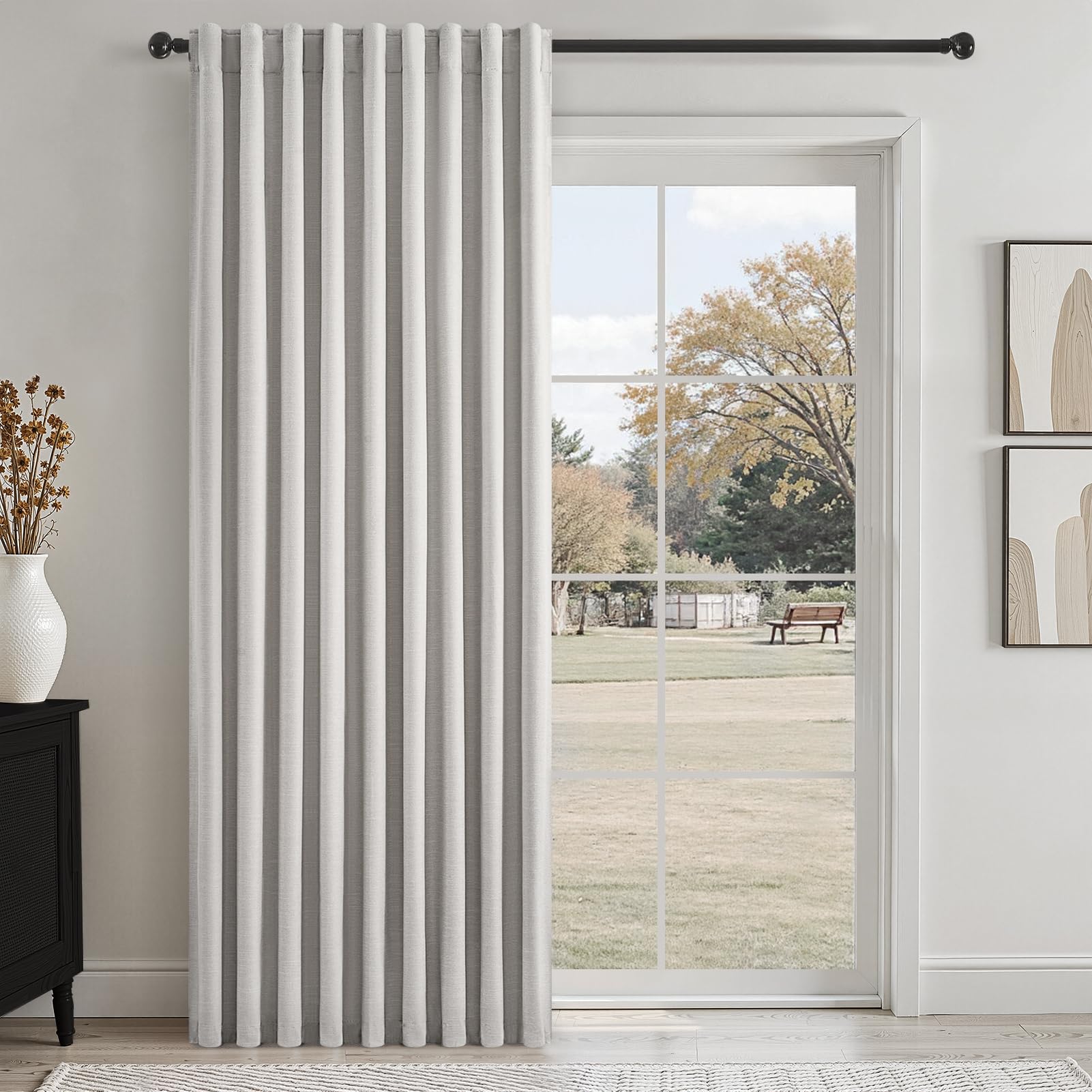 Topfinel Cream Linen Blackout Curtains 84 Inch Long for Bedroom Living Room, Ivory Pinch Pleat Back Tab Full Blackout Drapes Farmhouse Boho Curtains for Window, White Neutral Curtains 52" X 84" 7 FT