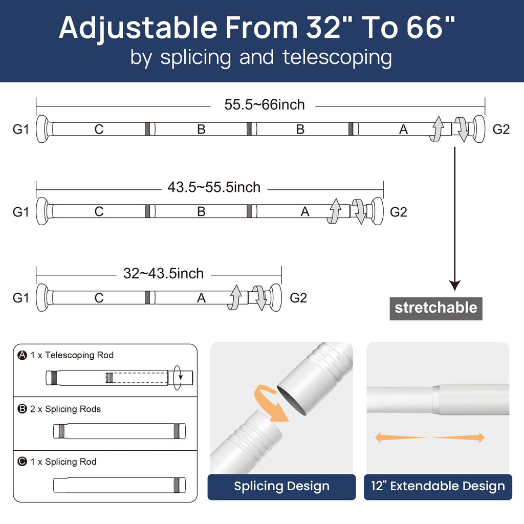 ENJOYBASICS 2 Pack Adjustable Spring Tension Curtain Rods 32 to 66 Inches, Stainless Steel Matte Black Shower Rod No Drilling for Window, Bathroom, Closet, Room Divider, 7/8" Diameter