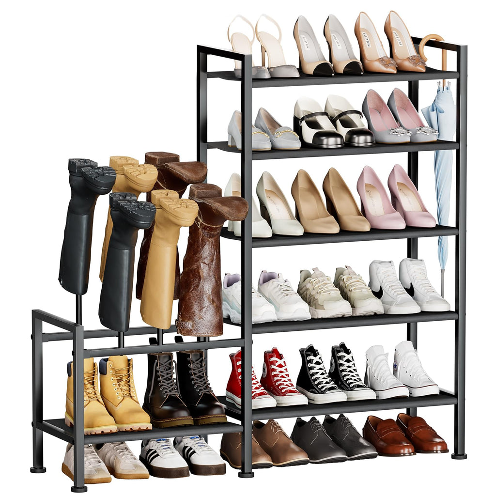 Homsorout Shoe Rack Organizer and Storage - 5 Tier Metal+Non-Woven Fabric Shoe Rack with Boot Storage & Side Any Combination - Space Saving Shoe Shelf for Entryway, Bedroom, Garage, Small Spaces
