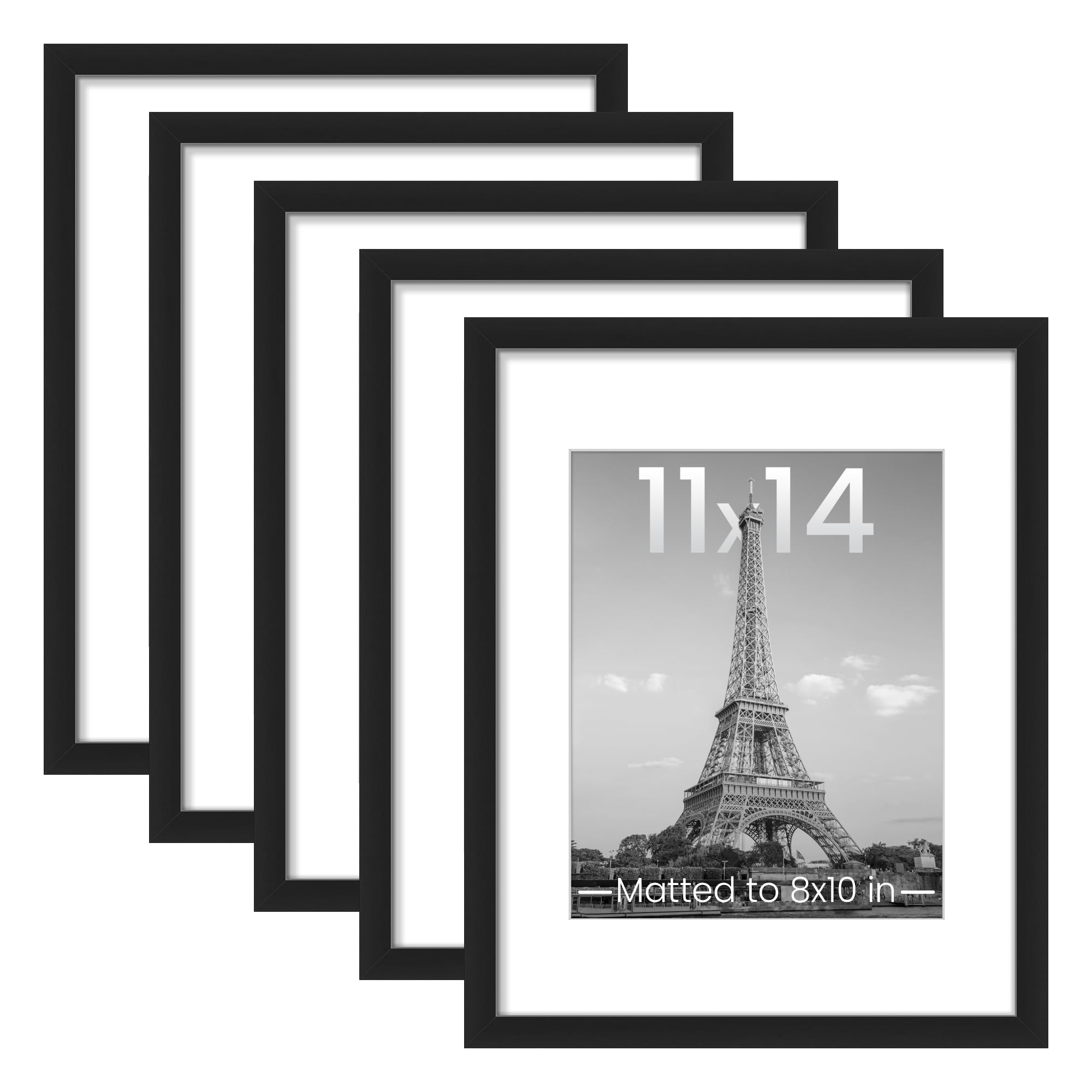 upsimples 8x10 Picture Frame Set of 5, Display Pictures 5x7 with Mat or 8 x 10 Without, Wall Gallery Photo Frames, Black
