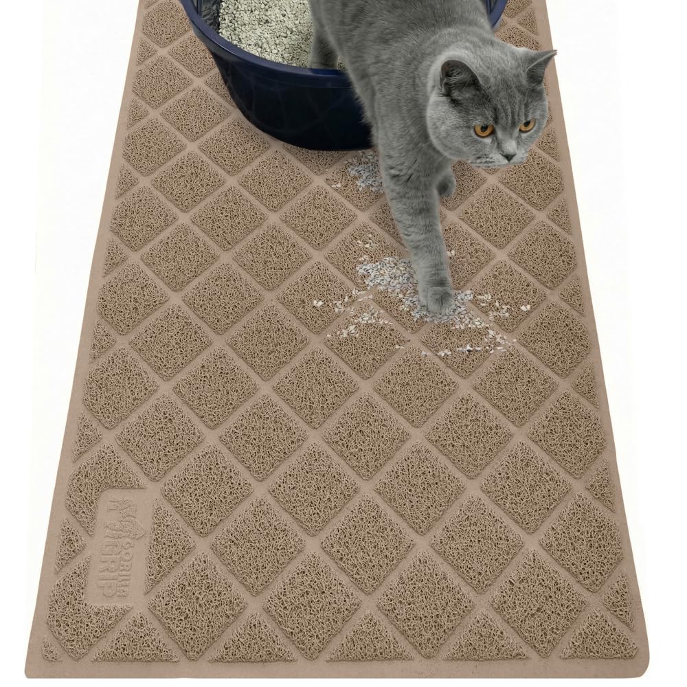 GORILLA GRIP Cat Litter Box Mat, Water Resistant, US Designed Kitty Litter Trapping Mats, Easy to Clean, Scatter Control, Less Mess and Clean Floors, Kitten Supplies for Indoor Cats, 24x17 Grey