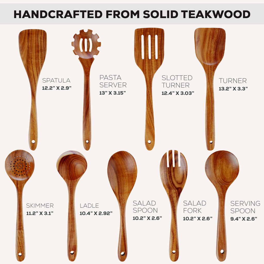 Zulay Kitchen 6 Piece Wooden Spoons for Cooking – Natural Teak Wooden Utensil Set, Easy to Clean, Durable, Smooth with Comfort Grip - Non Toxic Wooden Cooking Utensil Sets