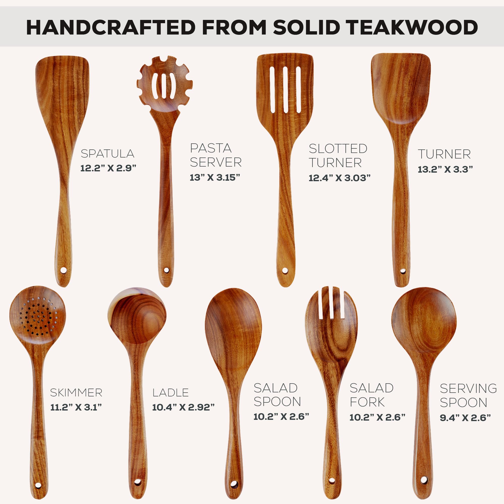 Zulay Kitchen 6 Piece Wooden Spoons for Cooking – Natural Teak Wooden Utensil Set, Easy to Clean, Durable, Smooth with Comfort Grip - Non Toxic Wooden Cooking Utensil Sets