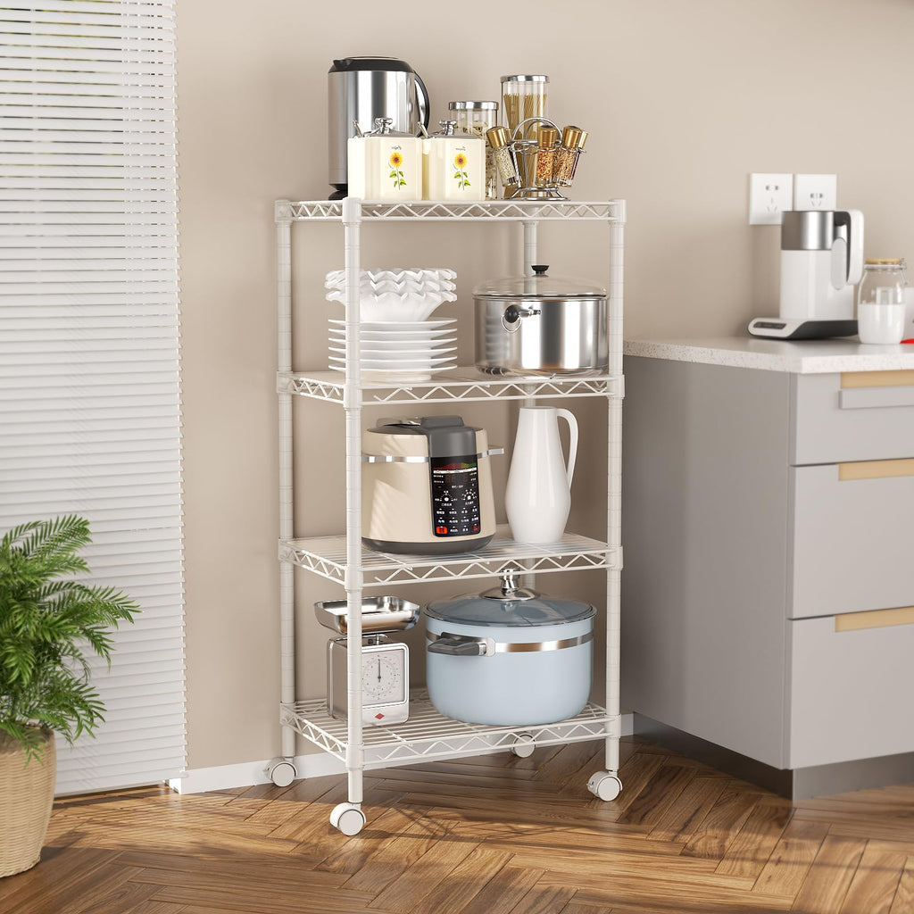 SINGAYE 3 Small Shelves Storage Shelf Wire Shelving Unit Metal Shelf Adjustable Organizers Storage Shelving with Wheels for Bathroom Laundry Room Kitchen Pantry11.5”D x 17.5”W x 30.5”H White