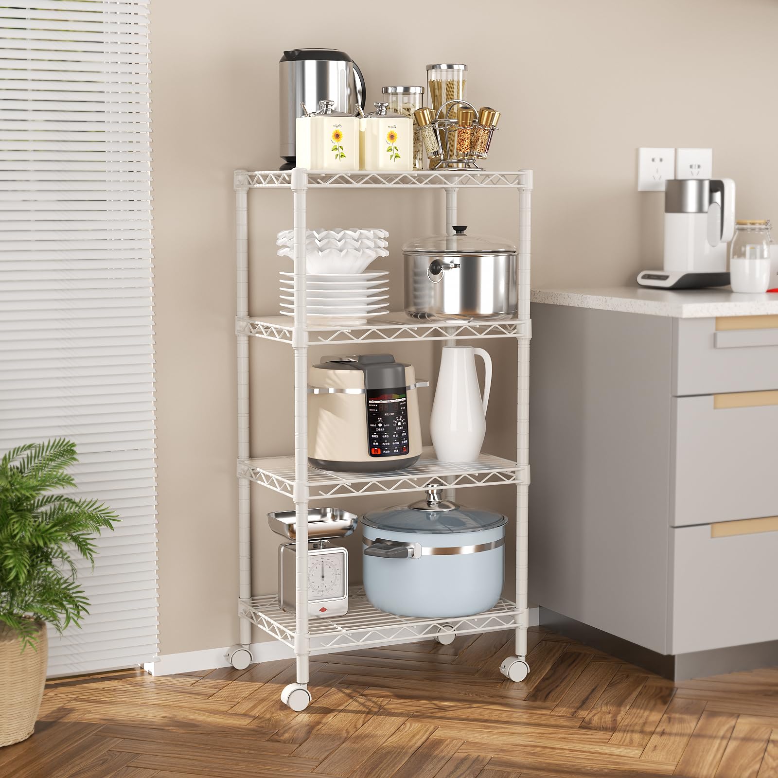 SINGAYE 3 Small Shelves Storage Shelf Wire Shelving Unit Metal Shelf Adjustable Organizers Storage Shelving with Wheels for Bathroom Laundry Room Kitchen Pantry11.5”D x 17.5”W x 30.5”H White