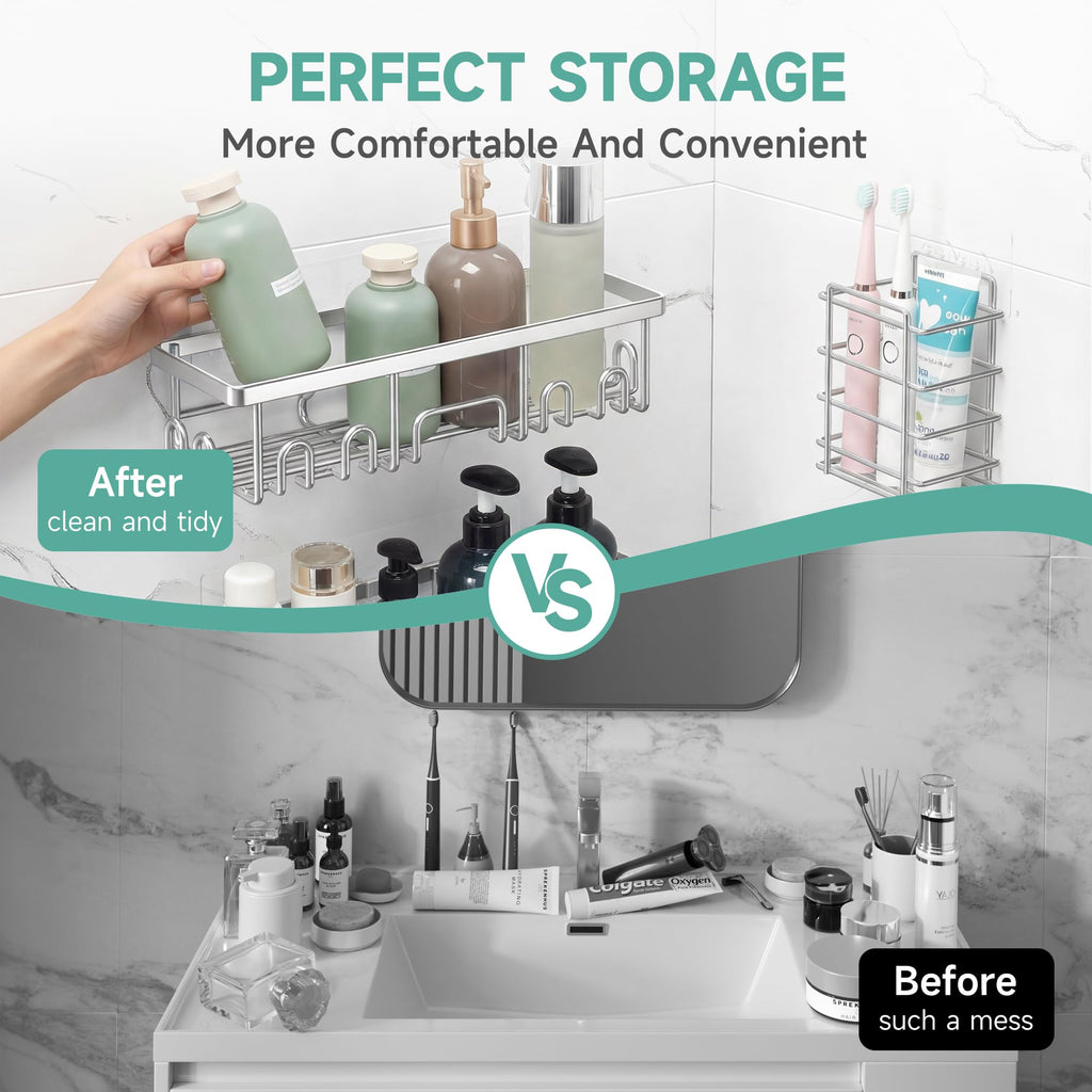 Veken Shower Caddy 6-Pack, Advanced Rustproof Design, No Drilling Adhesive Shelves, Rack with Soap Holder, Large Capacity Bathroom Organizers and Storage, Wall-Mounted Kitchen & Home Decor