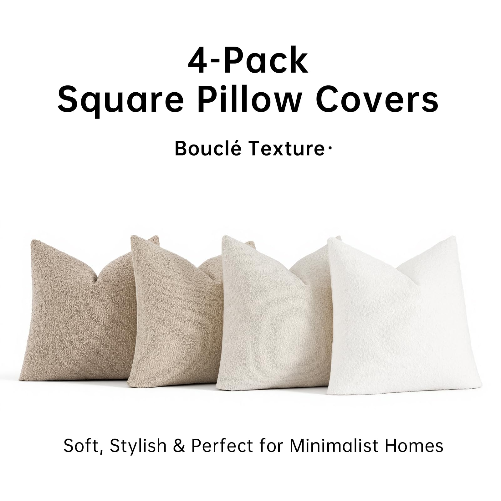 Topfinel Boucle Decorative Pillow Covers 18x18 Inches Set of 4 Neutral Cream Ivory White Pillowcase with Linen Cotton Back Chair Sofa Modern & Minimal Living Room Spring Home Decor