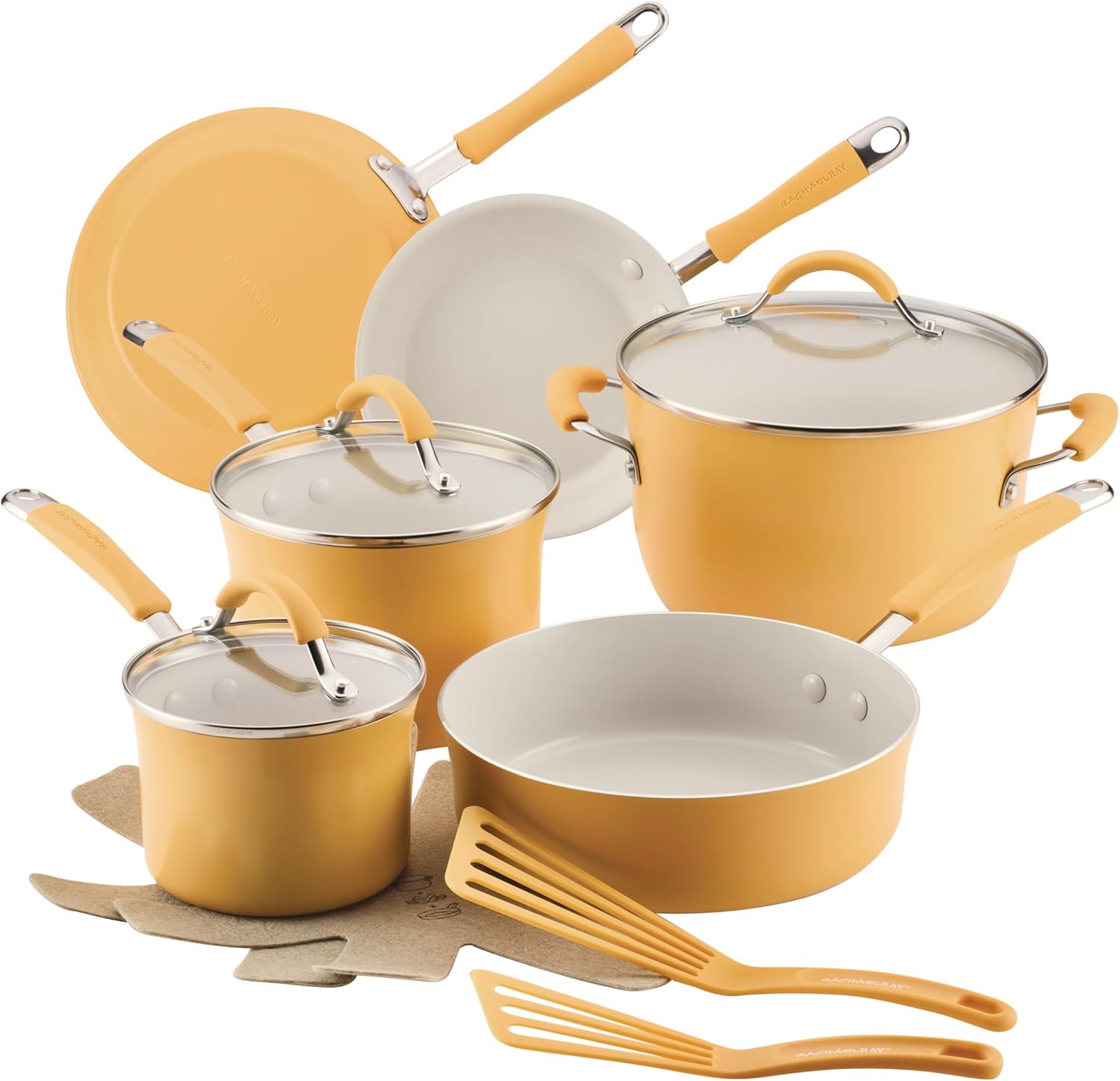 Rachael Ray - 16802 Rachael Ray Cucina Nonstick Cookware Pots and Pans Set, 12 Piece, Sea Salt Gray