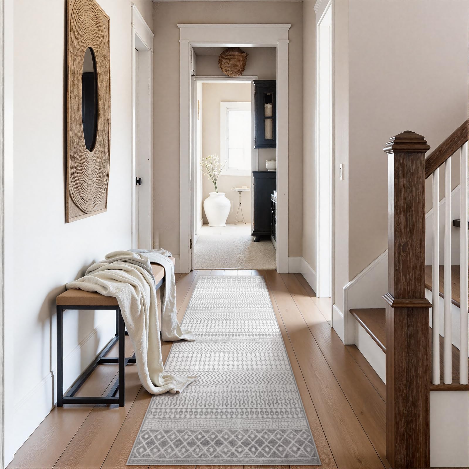 Moroccan Washable Rugs, 2x3 Light Grey Rug Non-Slip Small Distressed Entryway Rugs, Soft Low-Pile Bedroom Rug Indoor Doormat Carpet for Entryway Kitchen Bathroom