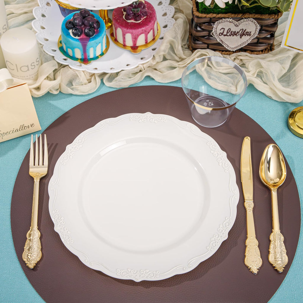 DaYammi 60PCS White Plastic Plates, Heavy Duty White Disposable Plates Premium 10inch Dinner Plates Hard Plastic Plates Disposable for Party Wedding Bridal Shower